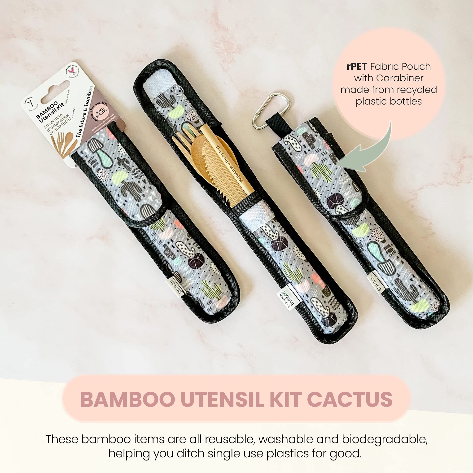Organic Bamboo Travel Utensil Set - 5-Piece with Pouch for Camping & Hiking