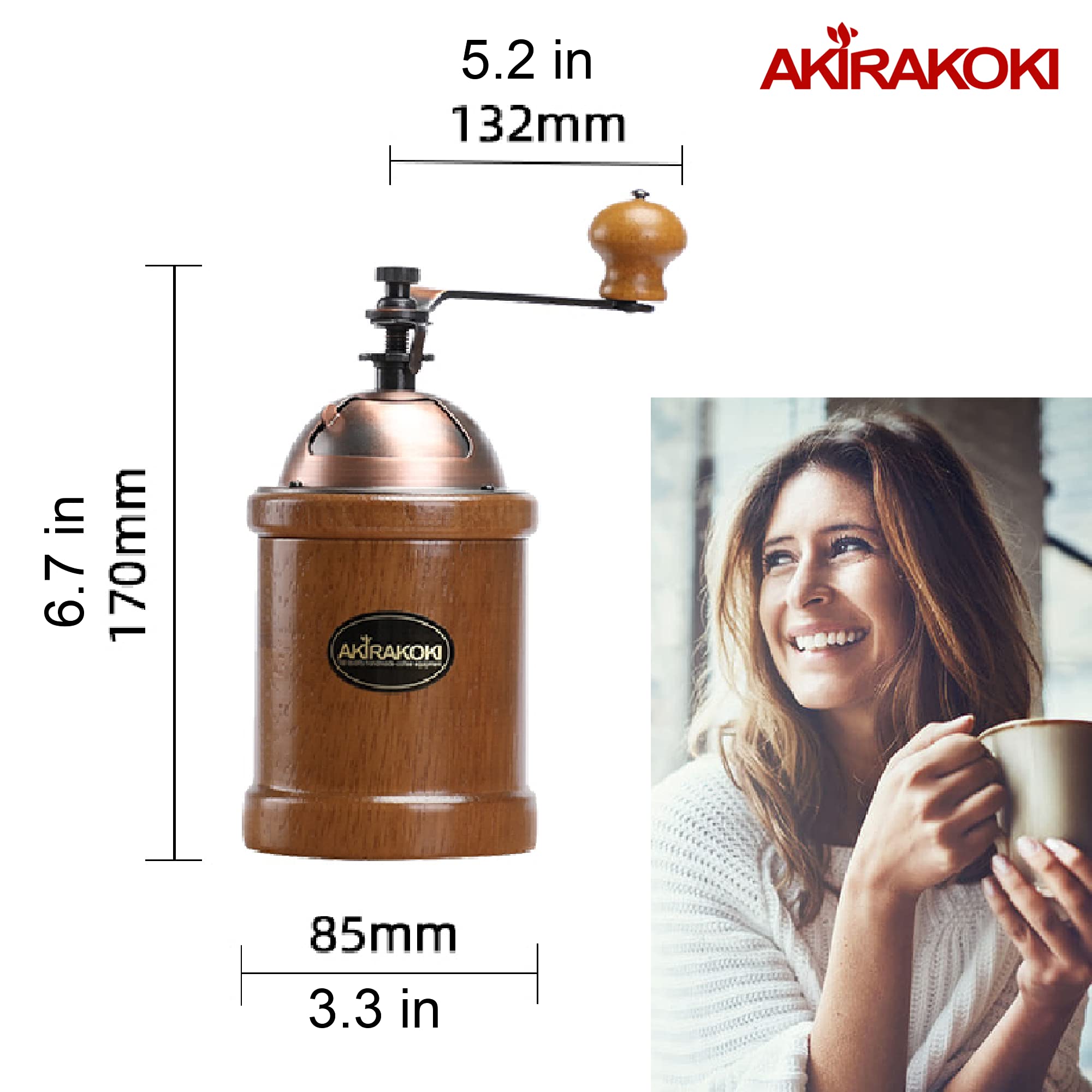 Premium Manual Coffee Grinder - Wooden Hand Crank Mill with Cast Iron Burr, Adjustable Coarseness & Large Capacity | Portable for Travel, Camping & Home Brewing