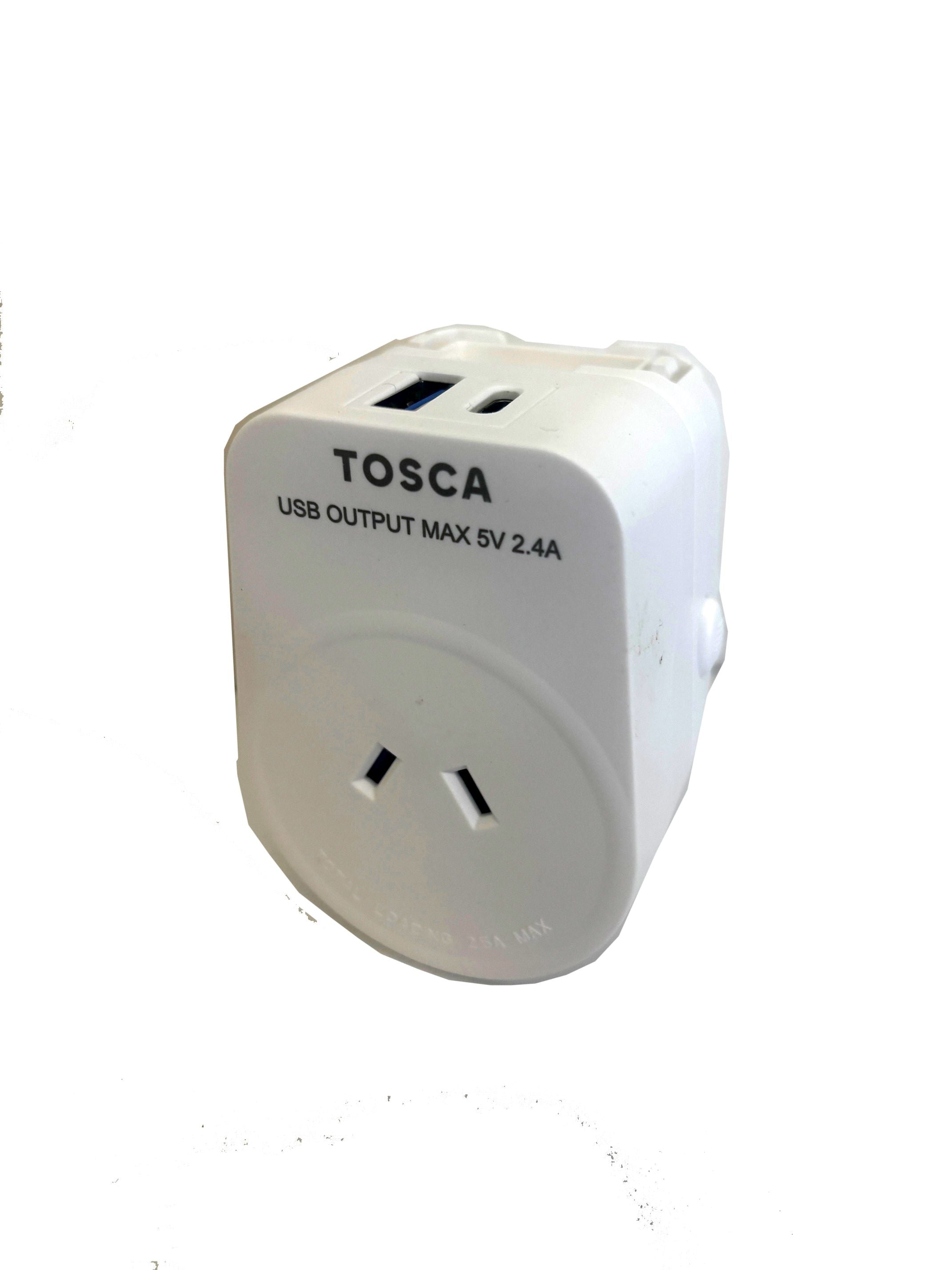 Tosca TCA072 Worldwide USB A+C Port Adapter - White | Universal Travel Charger for Laptops, Phones & Tablets | Perfect for Home, Office & International Trips