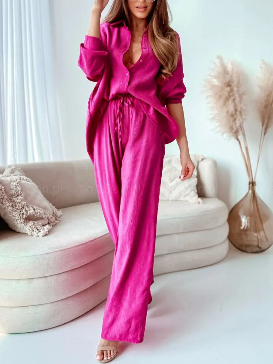 Stylish 2-Piece Women's Outfit Set - Comfortable Blouse & Pants for Work, Casual Wear & Daily Fashion | Trendy Matching Top and Bottom Set