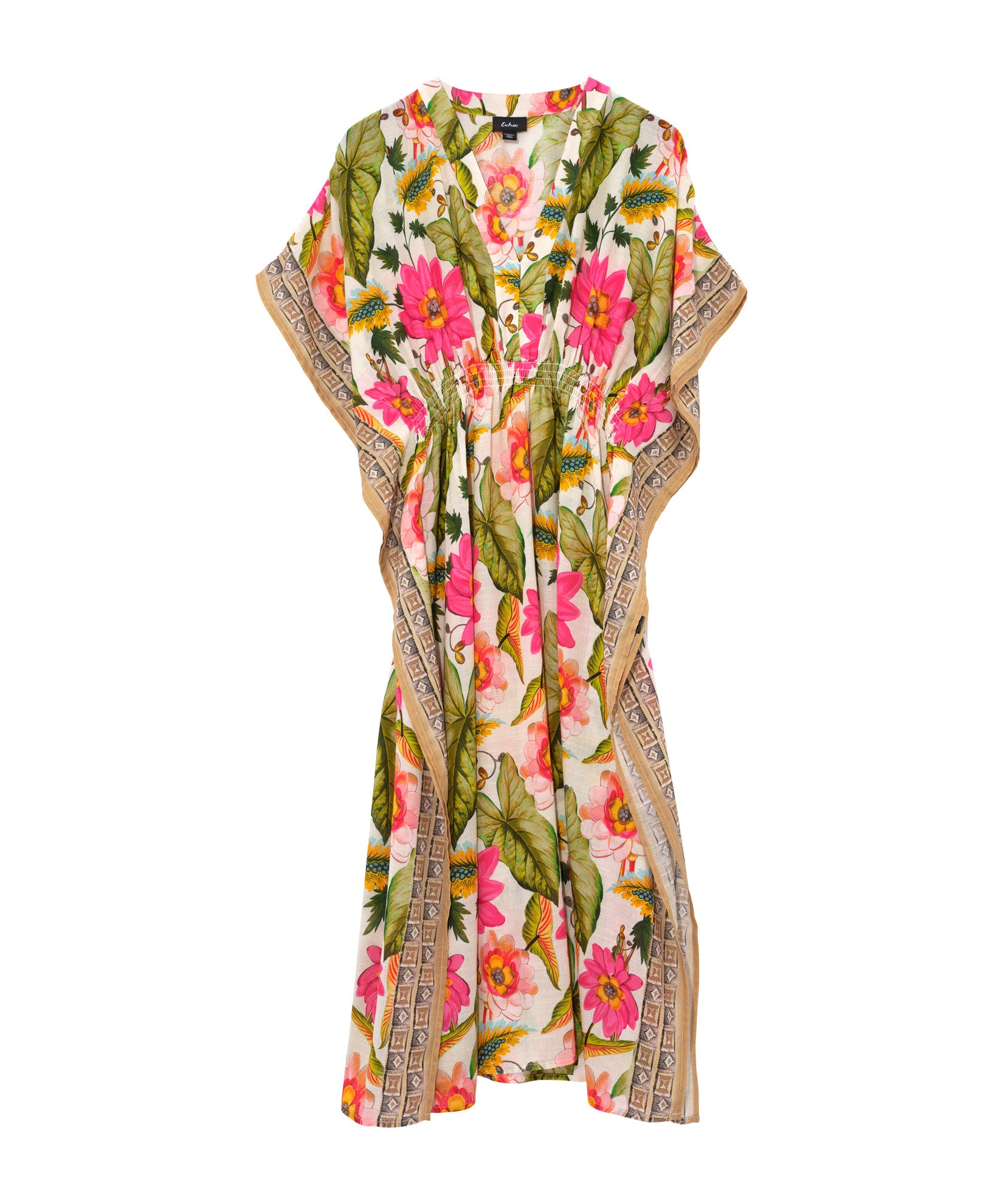 Elegant Floral Print Maxi Caftan Dress for Women - Summer Beach Cover Up, Boho Chic Loungewear, Poolside Party Outfit