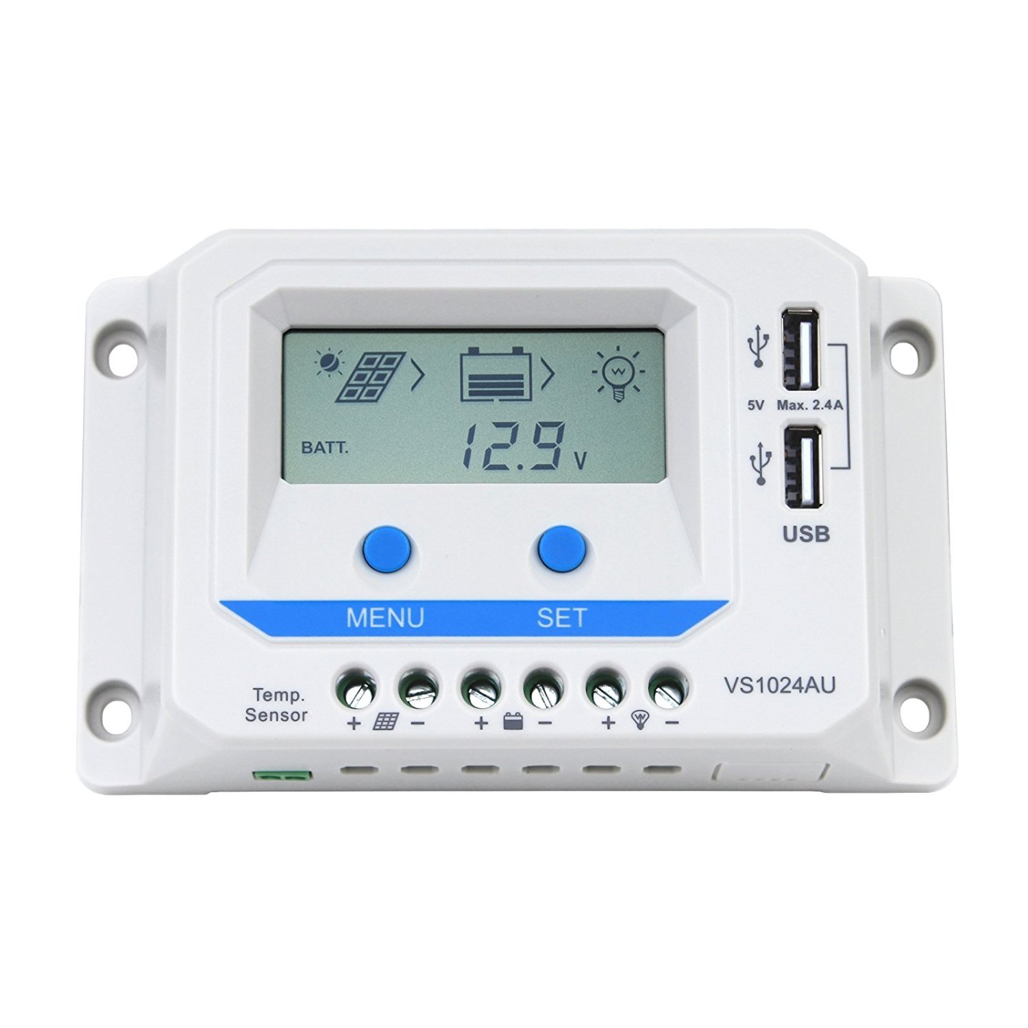 EPEVER 10A 12V/24V PWM Solar Charge Controller with LCD Display & Dual USB Ports - Solar Panel Battery Regulator for RV, Boat, Off-Grid Power Systems