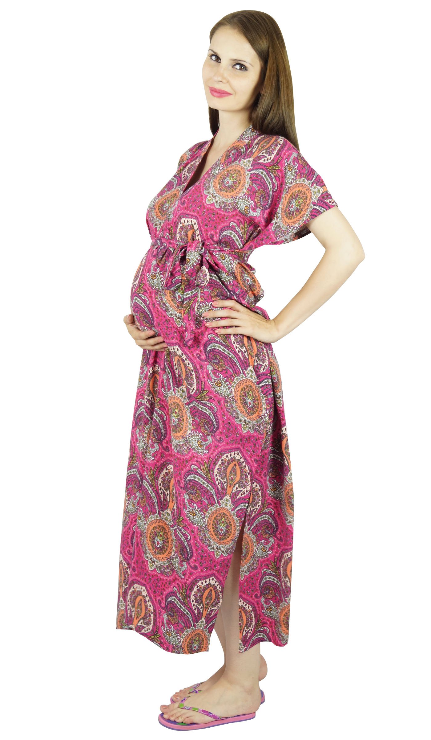 Bimba Maternity Hospital Kaftan Belt Nursing Nightgown - Front & Back Button Nursing Dress for Breastfeeding Mothers - Perfect for Hospital Stay, Postpartum Recovery and Comfortable Home Wear