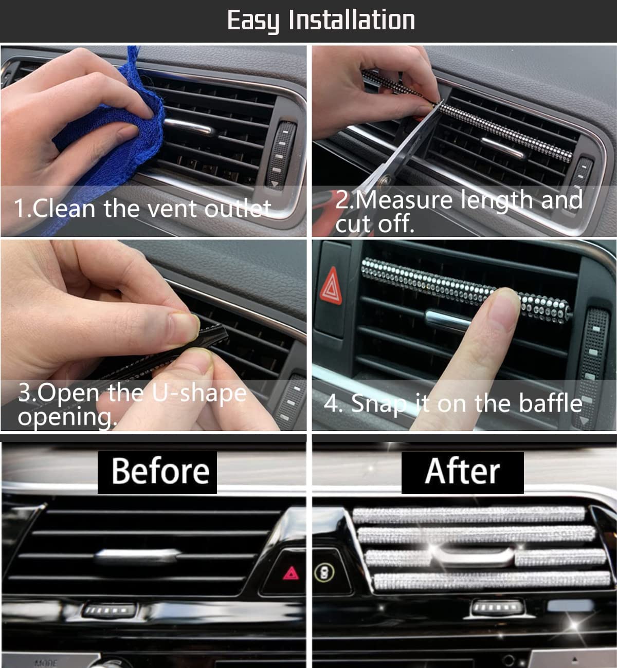 28-Piece Rhinestone Car Accessories Kit with 2 Bling License Plate Frames & 15