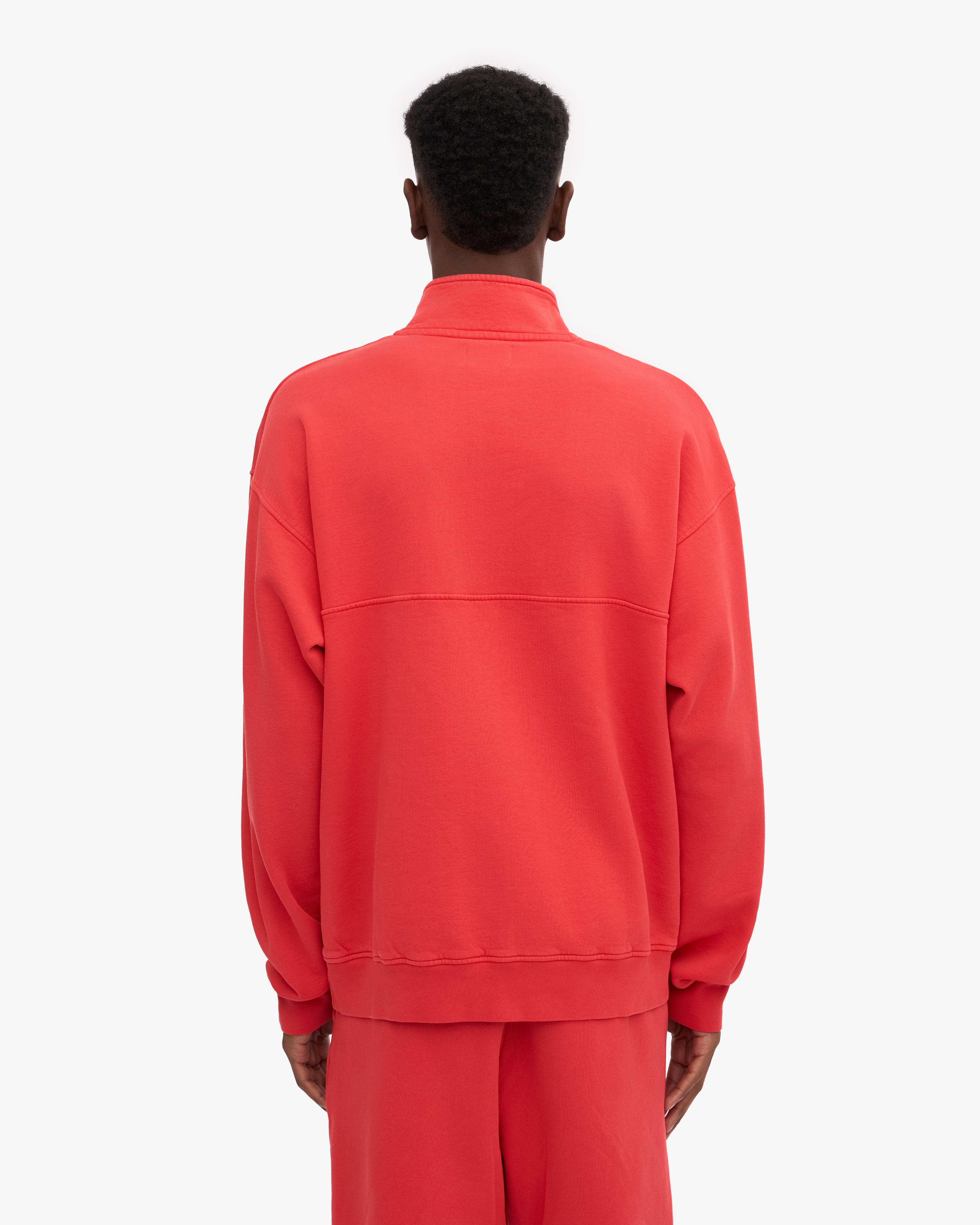 Organic Quarter Zip Sweatshirt for Men & Women - Soft Red Tangerine Pullover for Casual Wear & Outdoor Activities