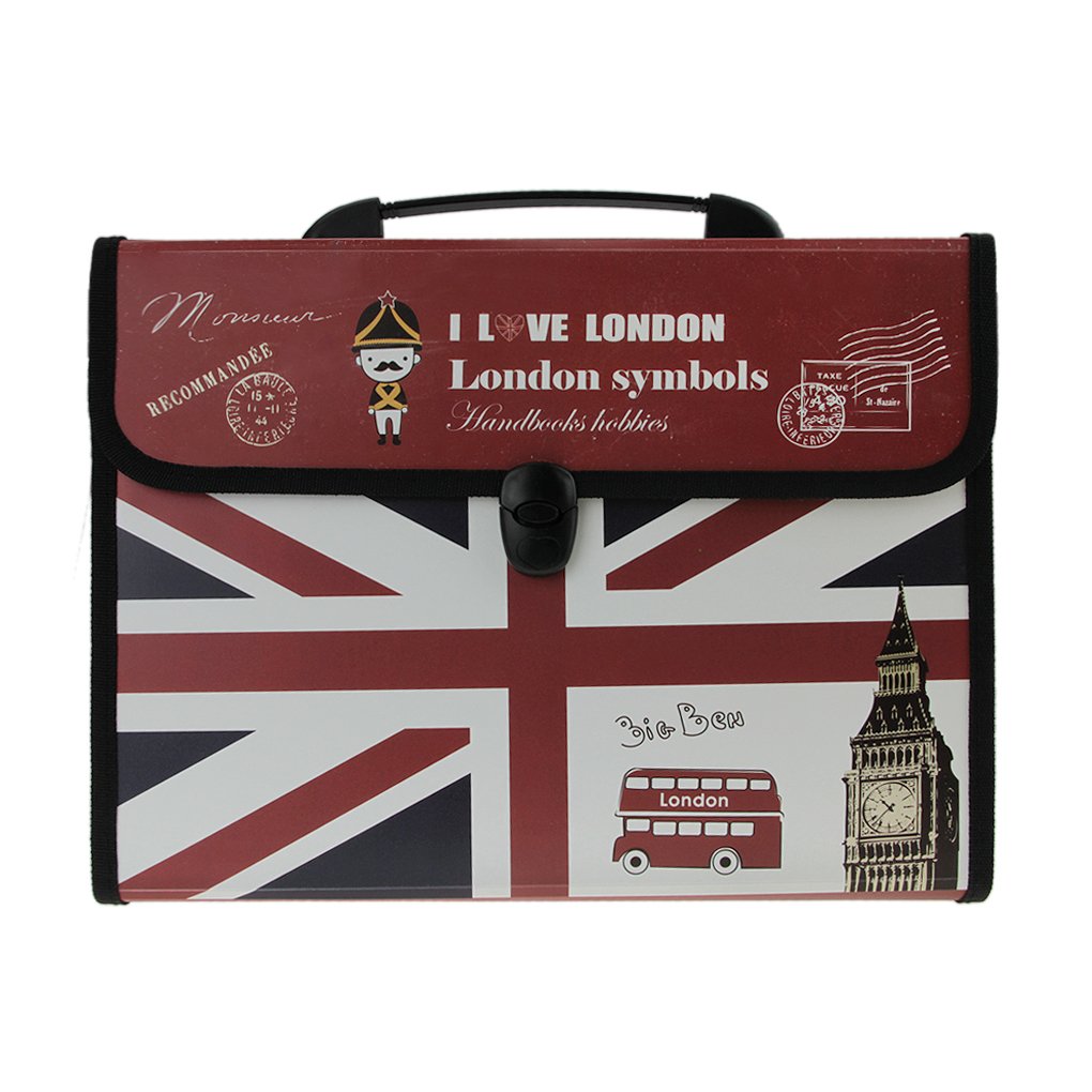 A4 Size 13-Compartment Plastic File Organizer - Expandable Document Holder with Flap Cover, London Style Office Bag - Perfect for Home, Office & School Organization