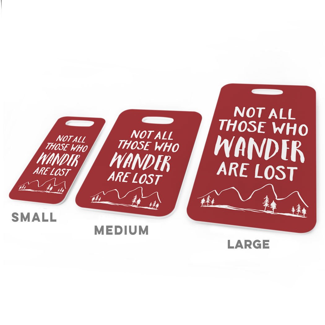 Custom Personalized Luggage & Bag Tag - 'Not All Those Who Wander Are Lost' Quote with Info Panel - Medium Maroon Travel Accessory for Suitcases, Backpacks & Carry-Ons