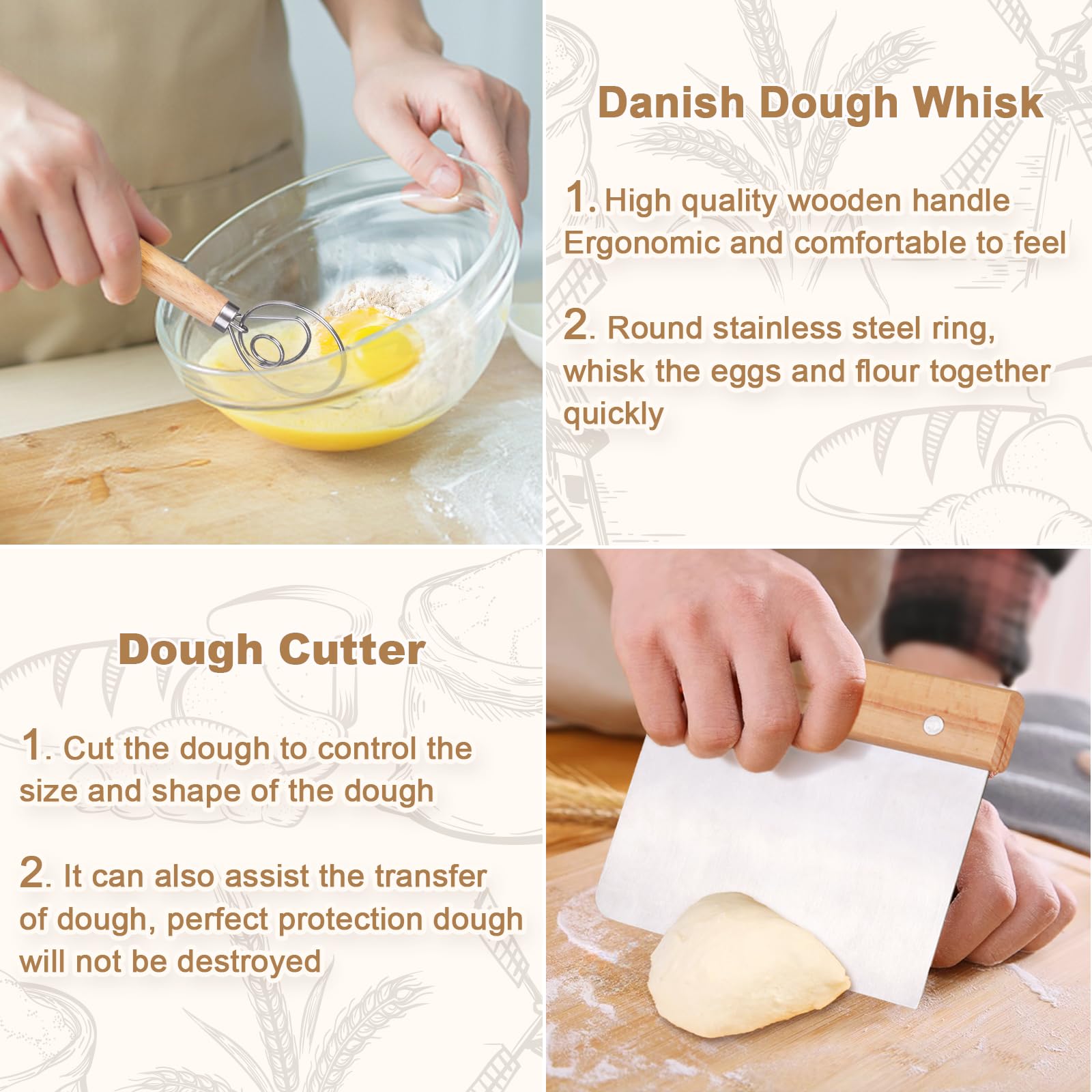 7-Piece Bread Making Kit with Round & Oval Baking Mats, Sourdough Danish Dough Whisk, Bread Lame Scorer & Dough Cutter - Essential Baking Tools for Artisan Bread, Sourdough & Pastries - Perfect Gift for Home Bakers & Bread Enthusiasts (Great for Holiday Baking & Kitchen Gifts)