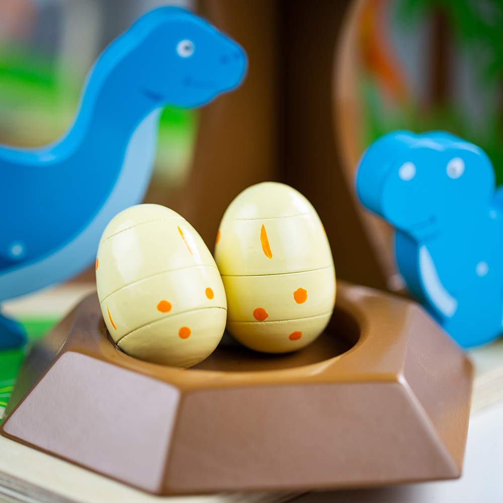 Bigjigs Toys Wooden Dinosaur Island Playset - Complete Prehistoric Toy Set with Volcano & Trees for Kids, Educational STEM Learning & Imaginative Play