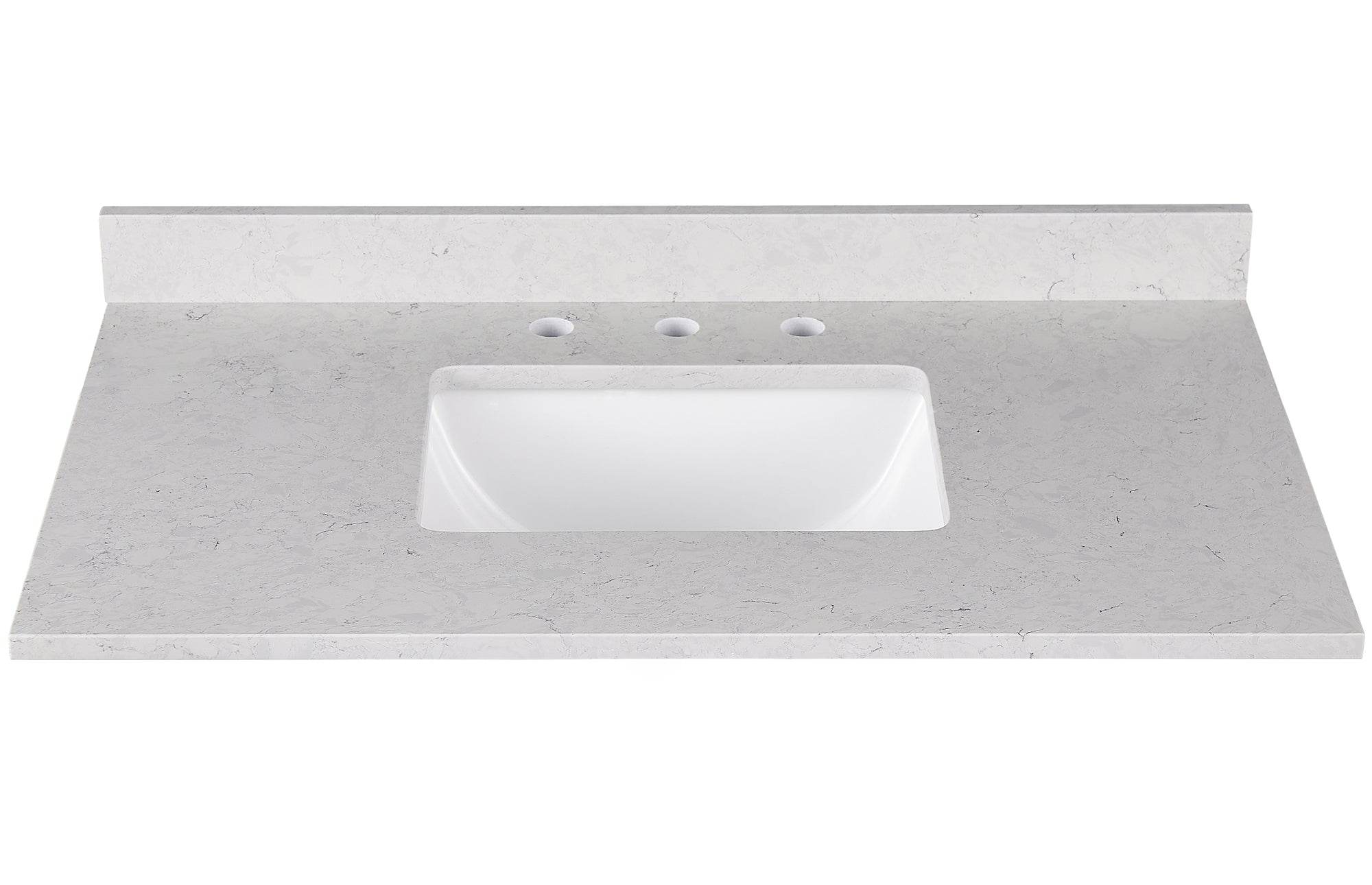 Amalfi 37W x 22D White Engineered Marble Bathroom Vanity Top with Rectangular Undermount Sink - Perfect for Modern Bathroom Renovations and Home Upgrades
