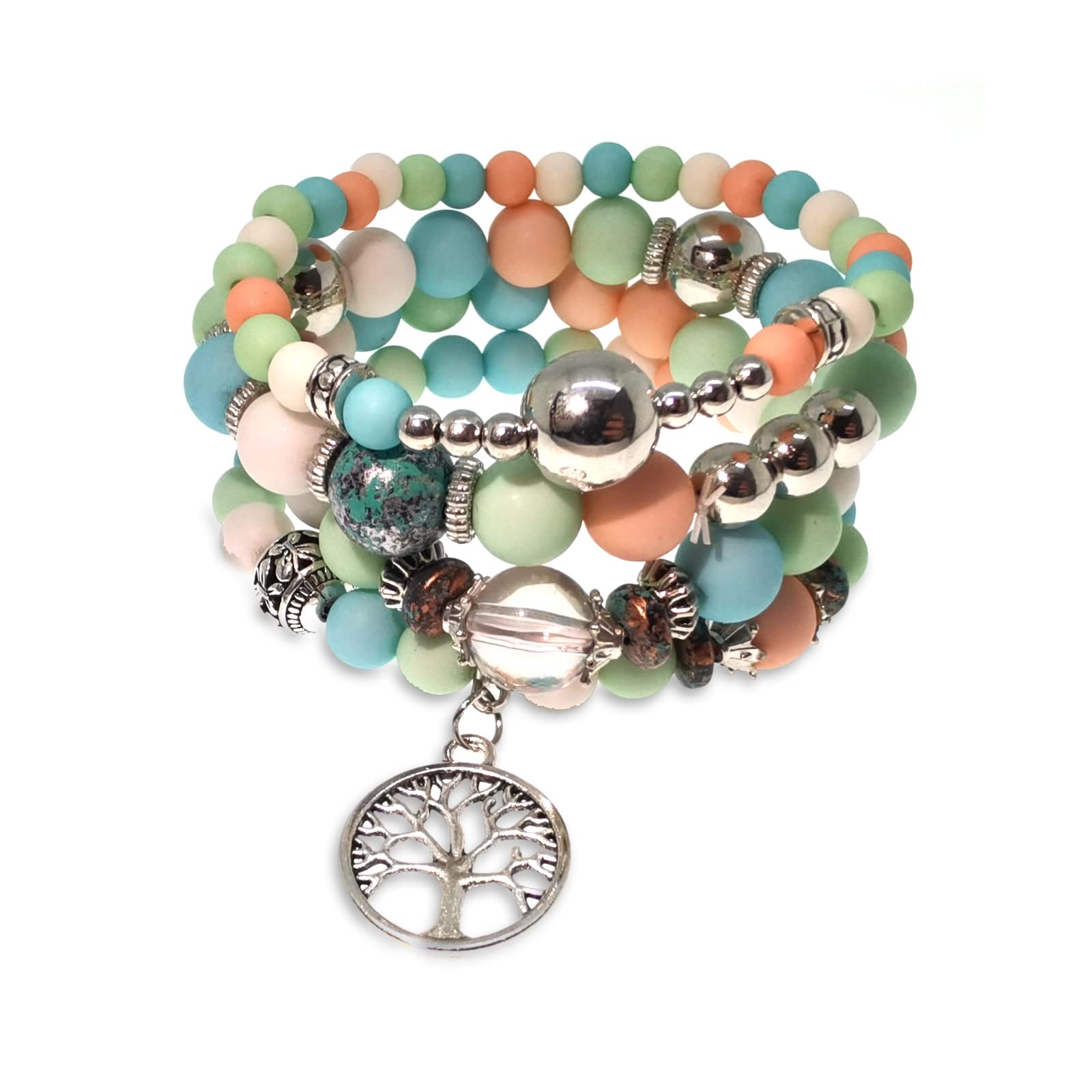 Boho Multilayer Stretch Bracelets for Women - Colorful Tassel Pearl Beaded Bracelets with Life Motif - Perfect for Casual Wear, Festivals & Boho Fashion Accessories