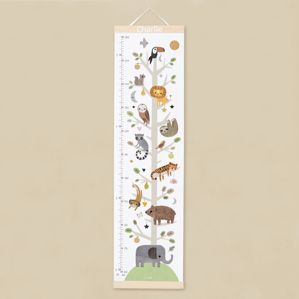 Personalized Canvas Growth Chart with Wooden Hangers - Jungle Animal Theme for Kids Room Decor | Track Your Child's Height Growth | Perfect Nursery Wall Art & Baby Shower Gift