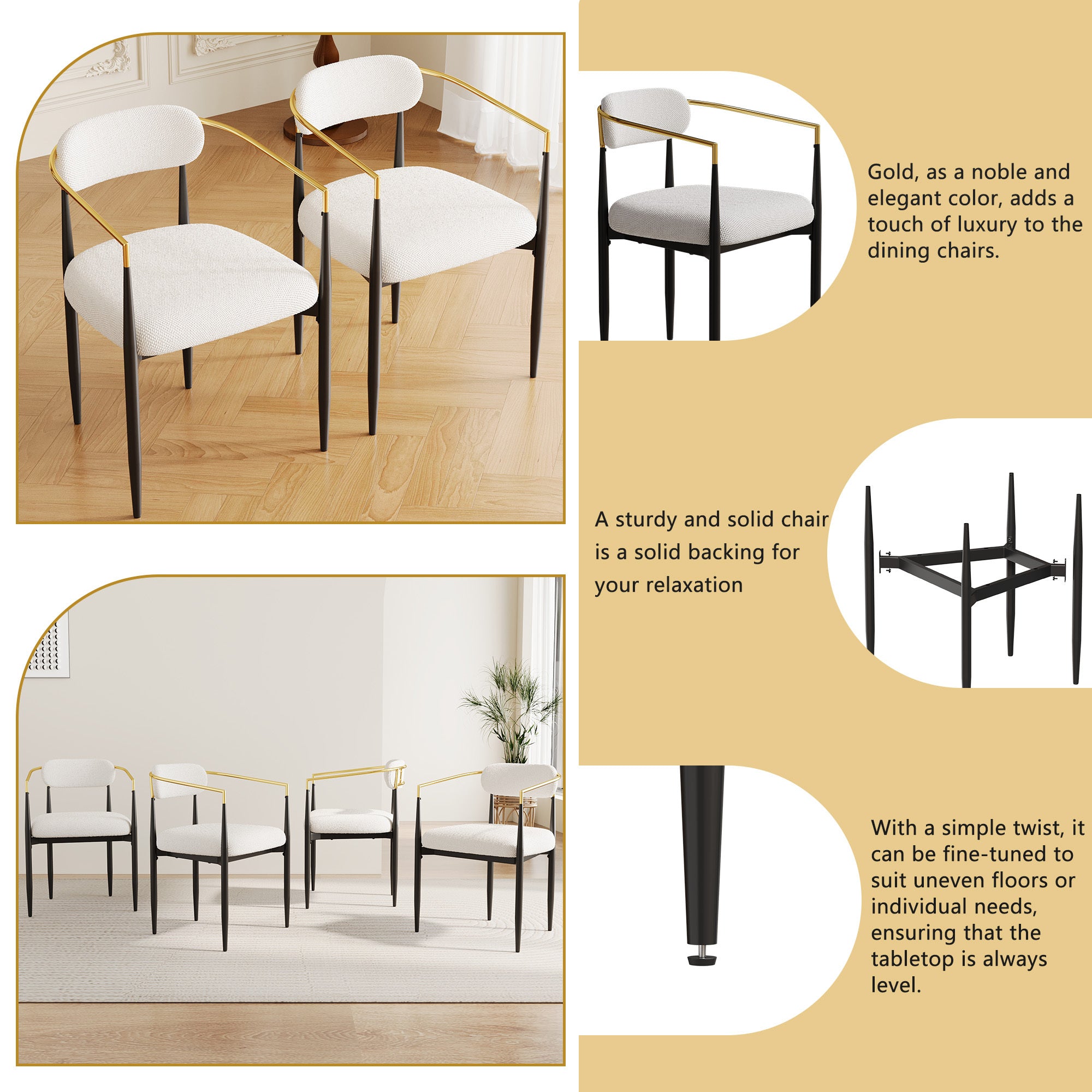 Set of 2 White Medieval Modern Dining Chairs - Teddy Velvet Upholstery with Metal Legs, Easy Assembly for Kitchen, Home & Office | Perfect for Small Spaces, Breakfast Nooks & Contemporary Dining Areas