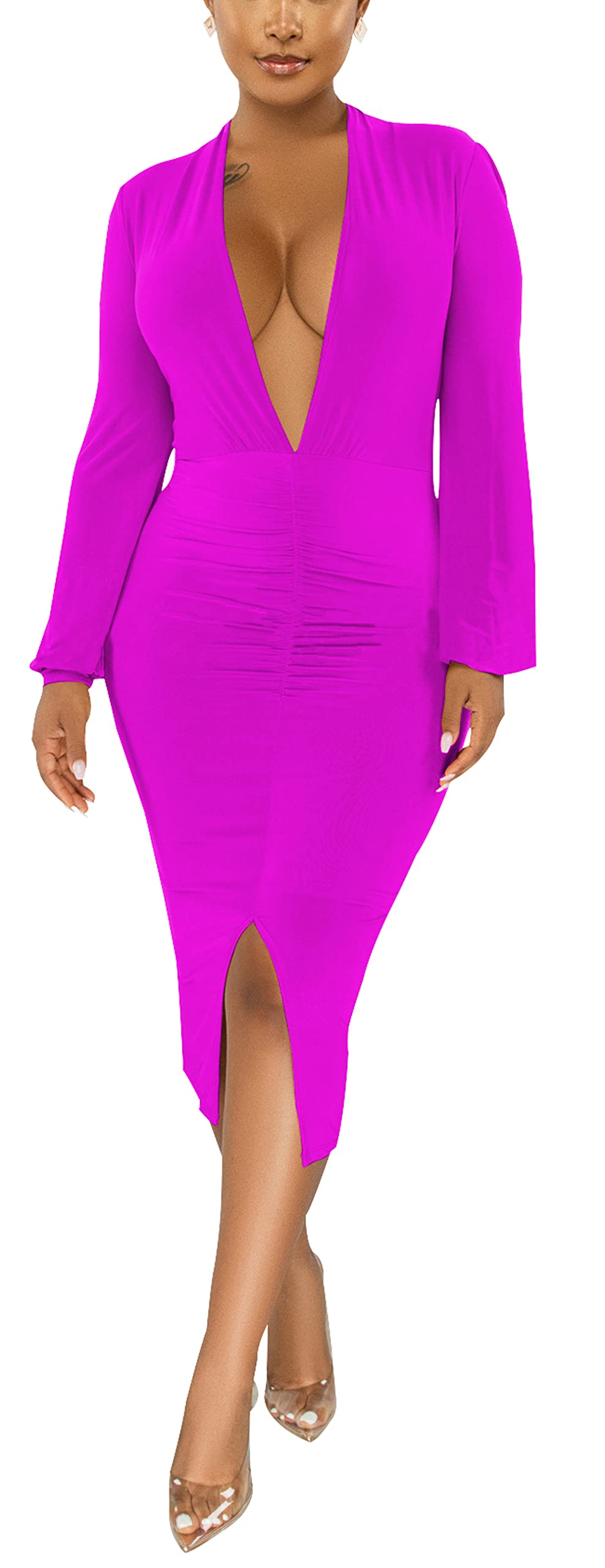 Sparkly Sequin Bodycon Dress for Women - Long Sleeve Club Party Midi Dress | Sexy Night Out, Holiday Party, New Year's Eve Celebration