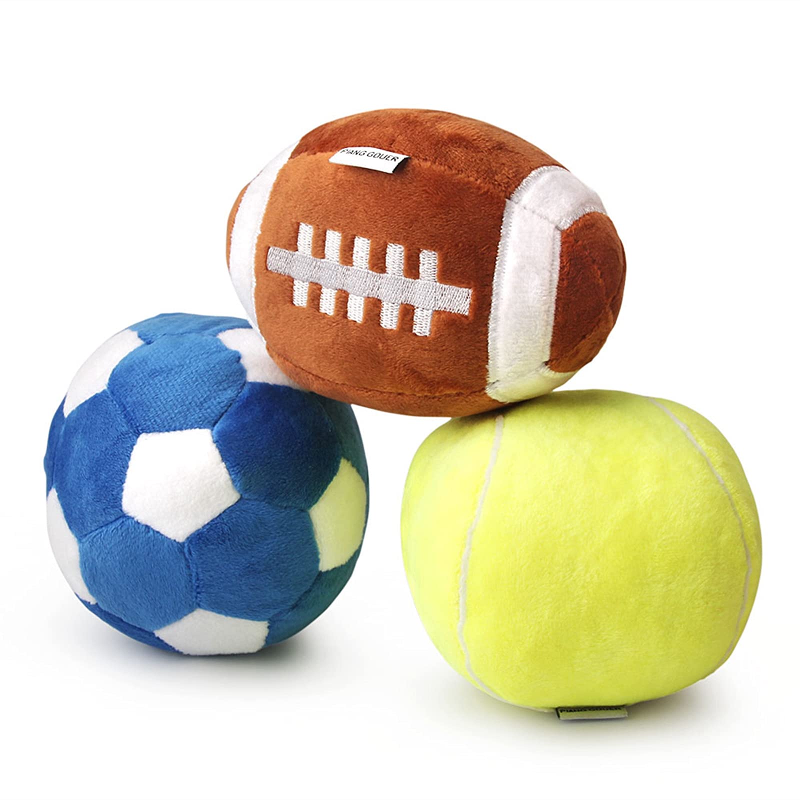 3-Pack Interactive Dog Toys Ball Set - Squeaky Soccer, Football & Tennis Balls for Small & Medium Dogs - Fluffy Plush Chew Toys with Squeakers - Perfect for Playtime, Training & Dog Birthday Gifts