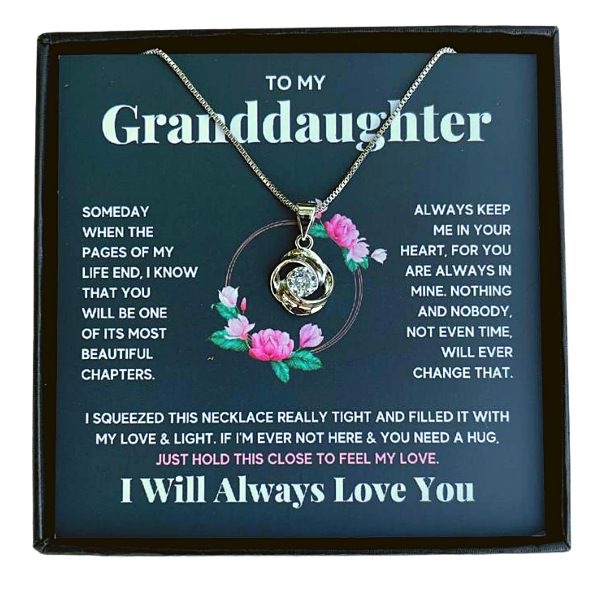 Personalized Granddaughter Necklace - Heartfelt Gift from Grandma or Grandpa for Graduation, Birthday, Christmas - Engraved Pendant Jewelry with Message Card & Gift Box (LED/Rain Alluring or Standard/Circle Knot) - Perfect for Special Occasions & Family Bonding Moments