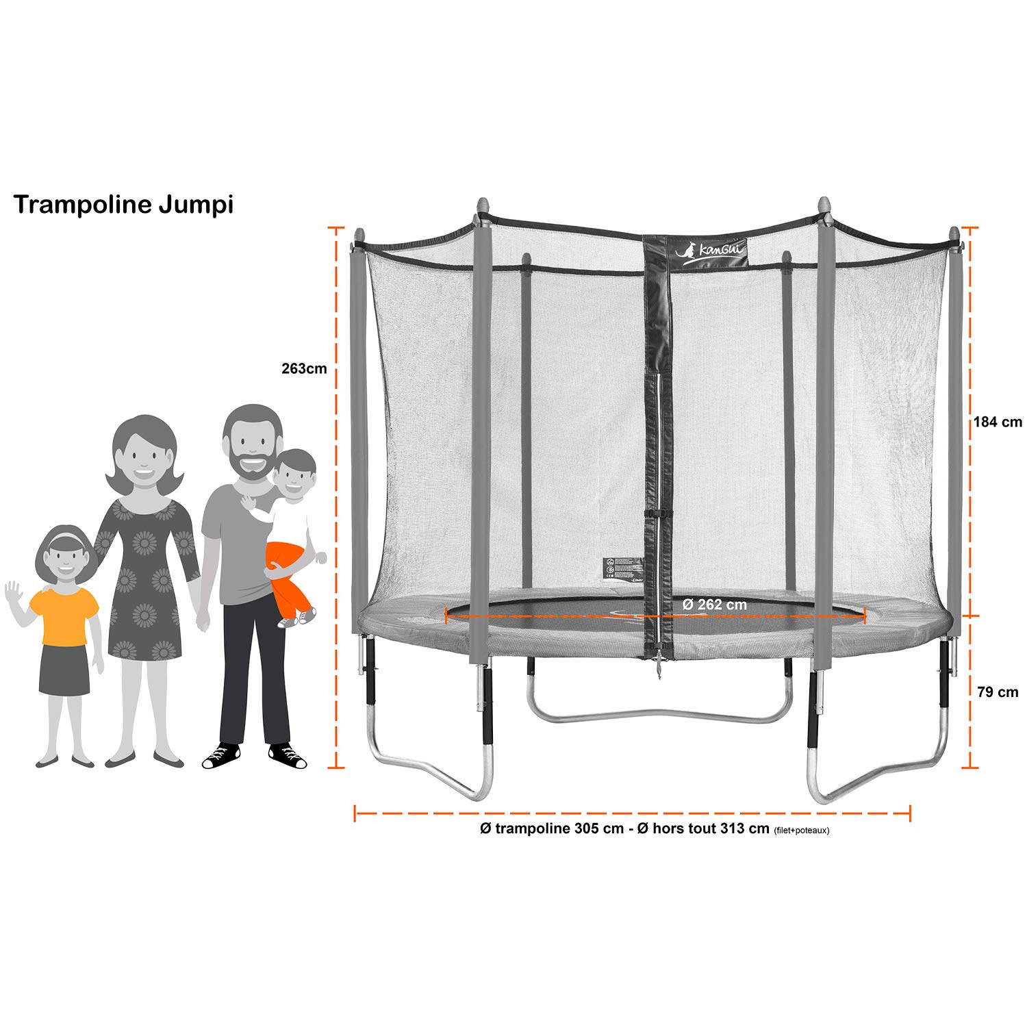 Kangui - Trampoline JUMPI Taupe/Green - 8.2-10 ft (250-305 cm) - 11.8-14.1 ft (360-430 cm) with Safety Net, Ladder, Protective Cover & Anchor Kit - Perfect for Backyard Fun, Kids Outdoor Play & Family Exercise