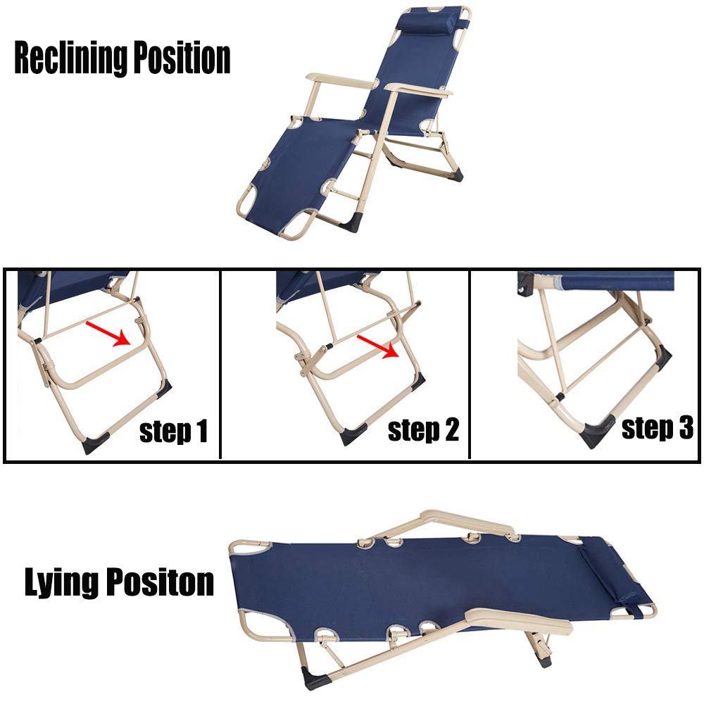 4-Piece Adjustable Folding Outdoor Chaise Lounge Chair Set with Pillows - Dark Blue Patio Furniture for Beach, Poolside, Backyard & Garden Relaxation