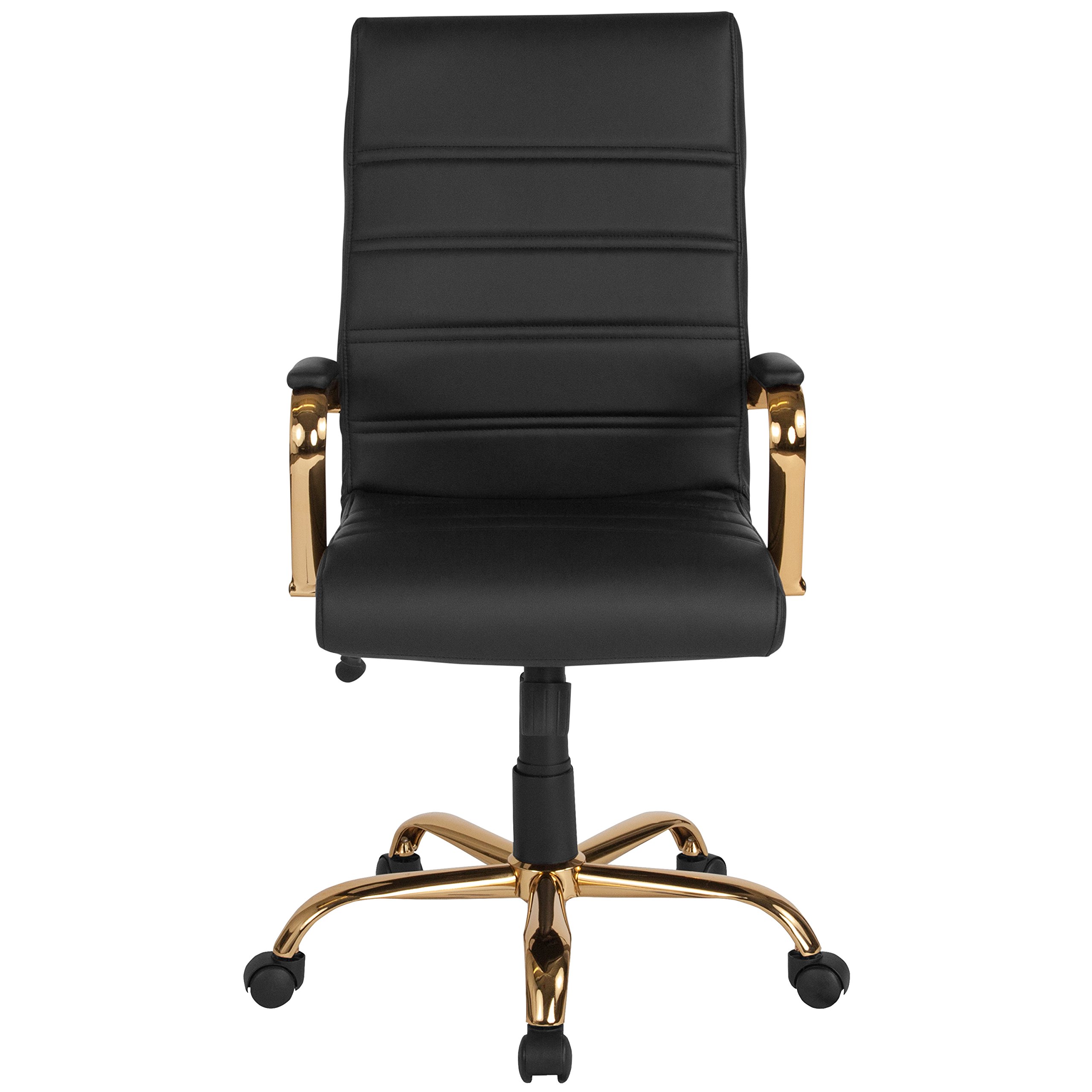 Premium High Back Executive Office Chair - Black LeatherSoft Swivel Desk Chair with Gold Frame & Adjustable Armrests - Ergonomic Support for Home Office, Conference Rooms & Workspaces