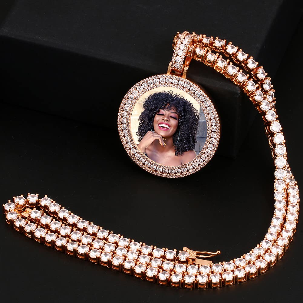 Personalized Photo Engraved Pendant Necklace - Custom Picture & Text Jewelry for Women & Men - Hip Hop Iced Out Memory Chain - Gift Box Included - Perfect for Anniversaries, Birthdays & Special Occasions
