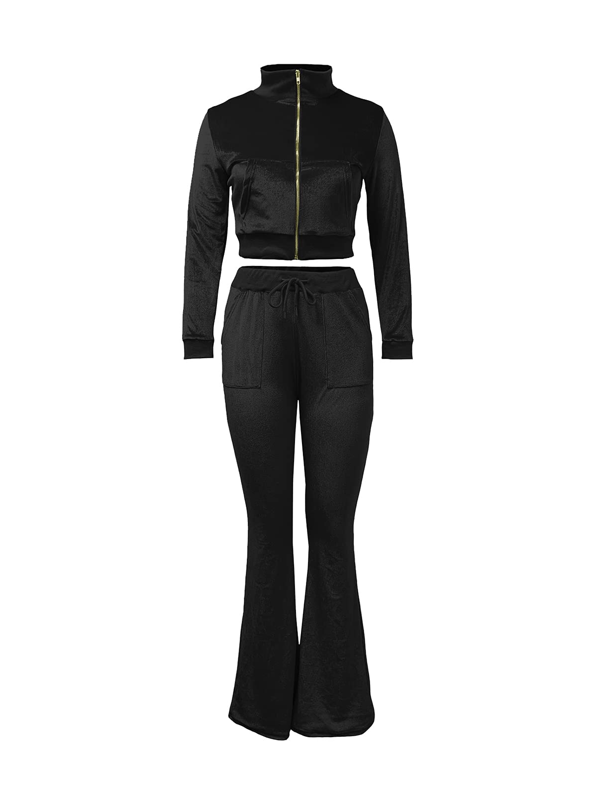 JURIS Women's 2-Piece Velour Tracksuit Set - Long Sleeve Zip Crop Top & Flare Pants | Lounge Wear, Casual Outfit, Athleisure Fashion for Women | Perfect for Yoga, Gym, Travel & Streetwear