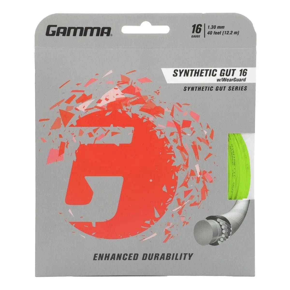 Gamma Synthetic Gut with WearGuard 16 Tennis String - Durable Performance for Recreational & Competitive Play | Perfect for All Court Surfaces & Weather Conditions