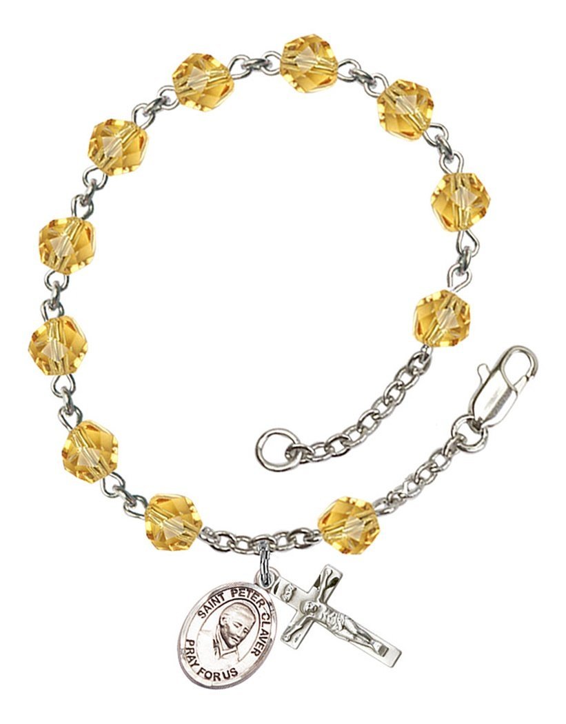 November Birthstone Beaded Rosary Bracelet with St. Peter Claver Charm - 7.5 Inch Catholic Prayer Jewelry for Women - Perfect for Baptisms, First Communion & Daily Devotions