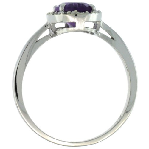 10K White Gold Diamond Halo Genuine Green Amethyst Ring - Oval 8X6mm, Sizes 5-10 - Elegant Engagement, Anniversary Gift for Her