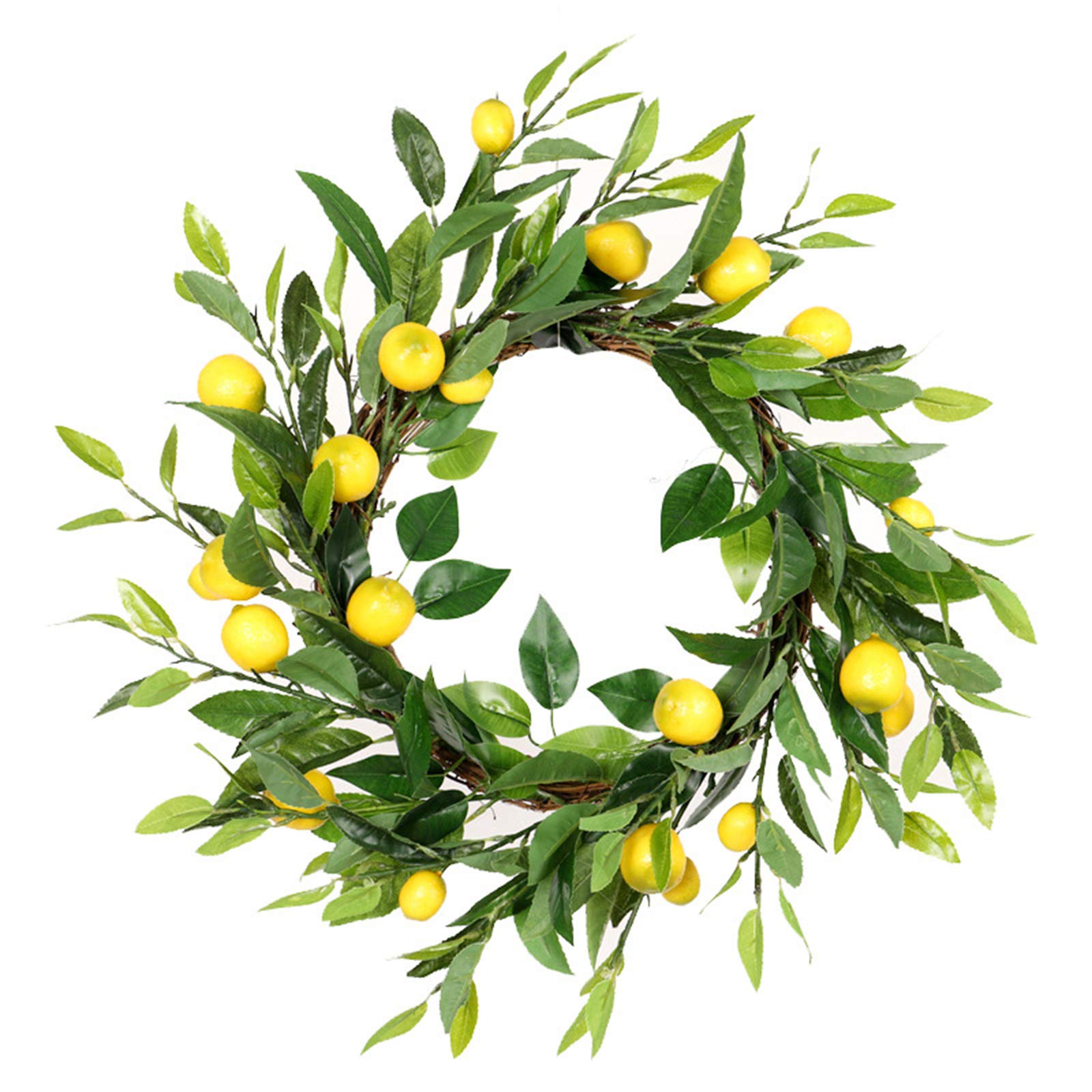 Artificial Lemon Wreath with Green Leaves - 22 Inch Spring Summer Door Decor for Front Door, Indoor, Outdoor, Wall, Wedding - Yellow & Green Home Decoration (Perfect for Porch Welcome Decor, Farmhouse Style, and Seasonal Party Arrangements)