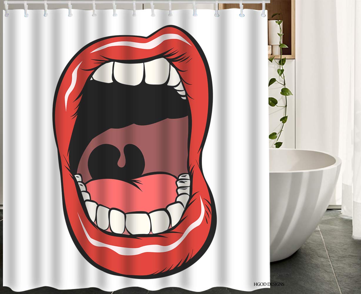 HGOD DESIGNS Pop Art Bath Shower Curtain - 72x72 Inch Waterproof Polyester with Cartoon Red Lips & Teeth Design - Perfect for Modern Bathrooms, Artistic Home Decor & Unique Gift Ideas