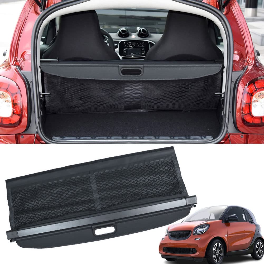 Marretoo Retractable Cargo Cover for Smart ForTwo 2016-2018 | Black Trunk Security Shield with Extra Storage Net | Perfect for Road Trips, Grocery Hauling & Vehicle Protection