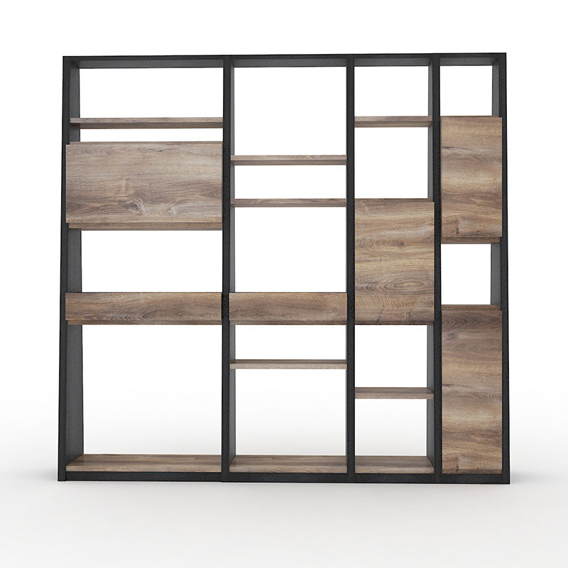 BARON Display Unit 230cm Warm Oak & Black - Modern Bookshelf for Living Room, Office & Bedroom Storage