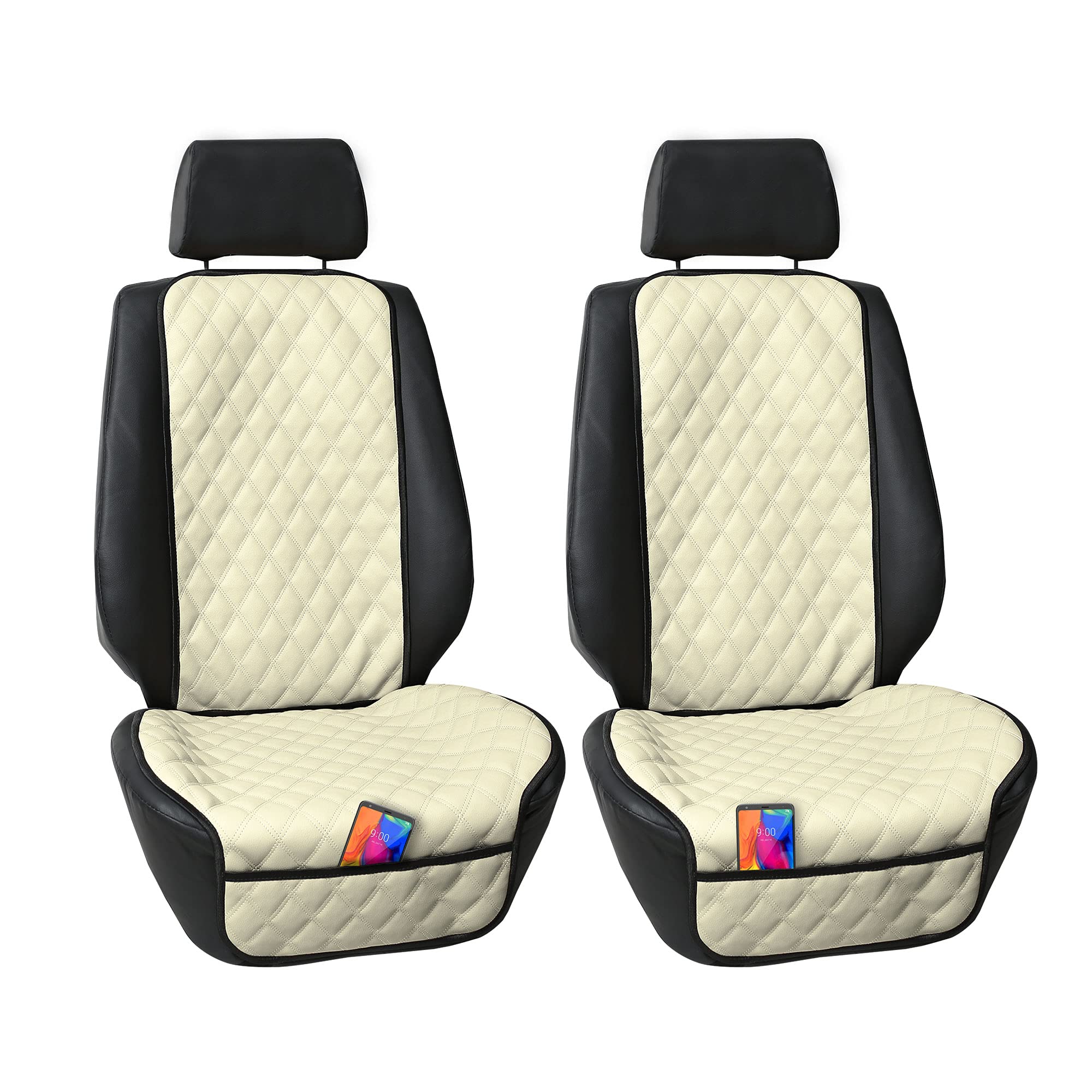 FH Group Neosupreme Car Seat Covers - 2 Pack Universal Fit Waterproof Faux Leather Seat Protectors for Cars, Trucks & SUVs | Beige Auto Accessories | Perfect for Road Trips, Commuting & Pet Protection