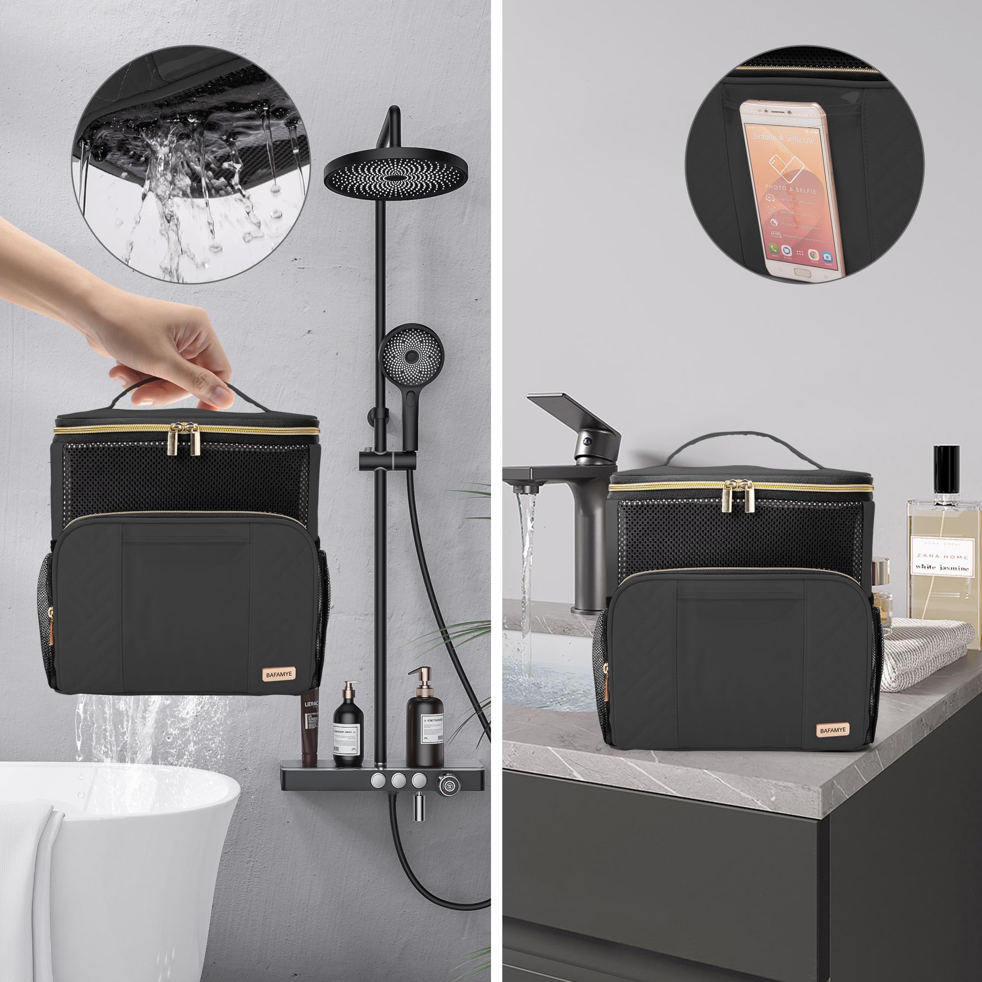 Large Durable Travel Toiletry Bag for Women - TSA Approved Hanging Cosmetic Organizer, Waterproof Makeup Bag with Multiple Pockets - Perfect for Air Travel, Camping & Gym Essentials (Black)