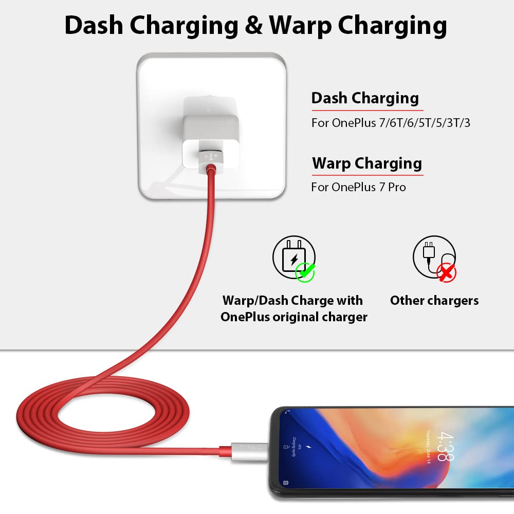 OnePlus 7/7T/6T/6/5T/5/12/11/10 Pro Fast Charging USB-C Cable (6FT) - Dash Charge Compatible Type C Cable for Quick Charging | Perfect for Home, Office & Travel Use