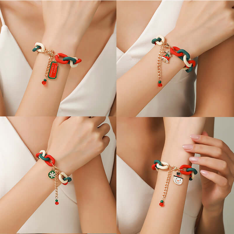 Santa Claus Acrylic Link Holiday Christmas Bracelet | D1045 | Perfect for Christmas Parties, Gift Exchanges & Festive Accessories