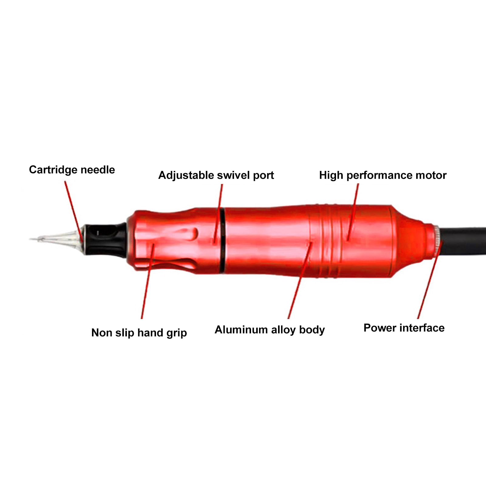 Professional Tattoo Machine Pen - Ergonomic Shader Tattoo Pen for Artists & Salons (Red) | Perfect for Lining, Shading & Detailed Tattoo Work