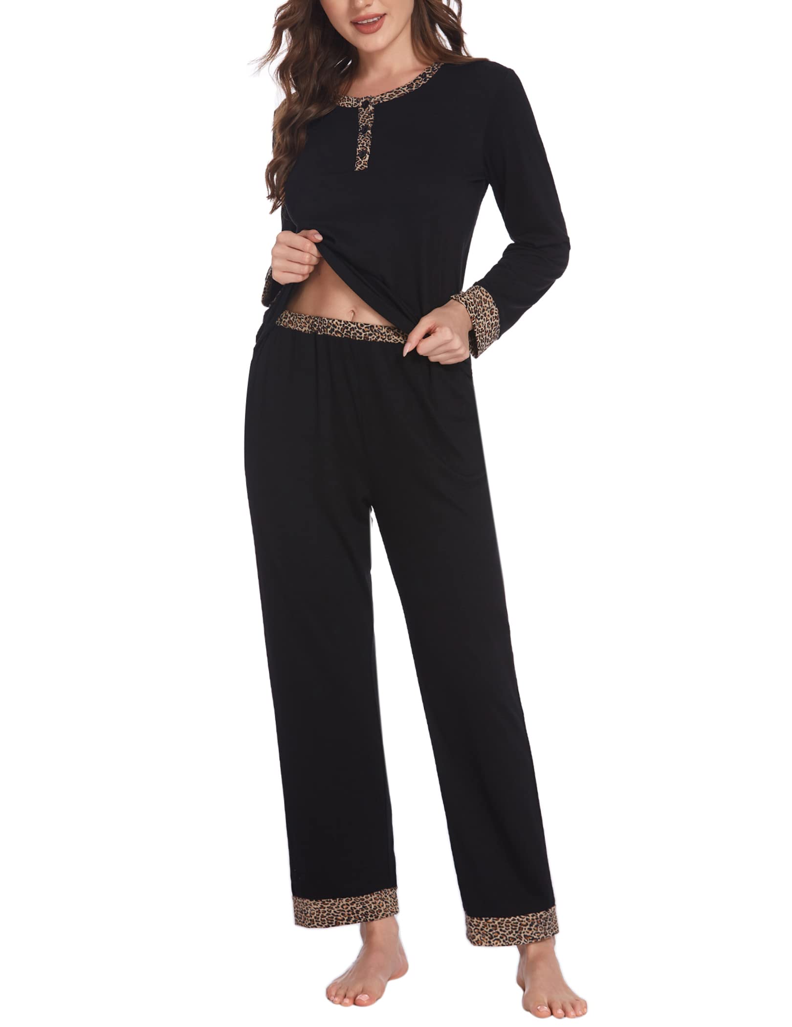 Ekouaer Women's Christmas Pajama Set - Soft Long Sleeve Lounge Pajamas with Pockets, Holiday Sleepwear S-XXL | Cozy Winter Nights, Christmas Morning, Family Matching Outfits