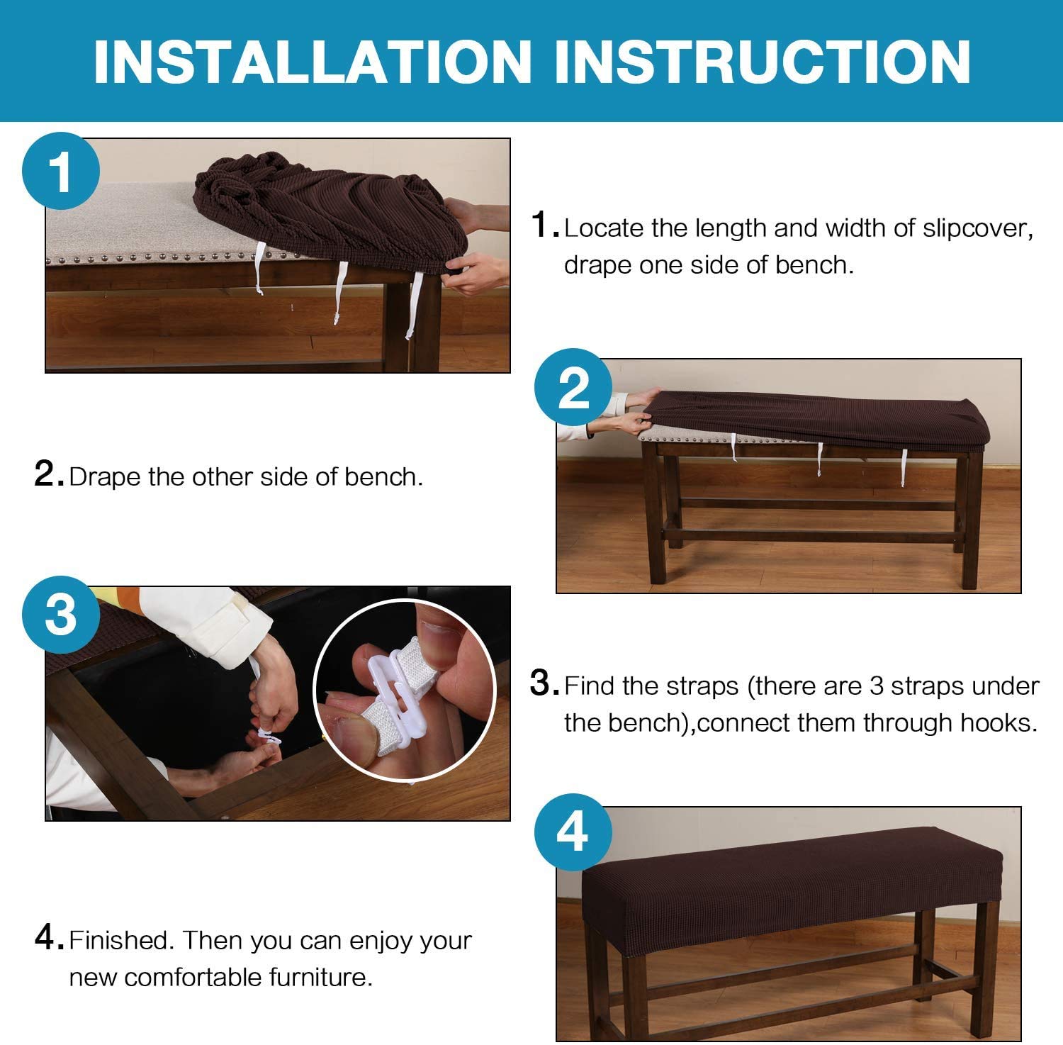 Stretch Jacquard Dining Room Bench Slipcover - Removable, Washable & Anti-Slip Seat Protector - Fits Most Benches for Living Room, Bedroom & Kitchen - Perfect for Home Decor & Furniture Protection (Brown)
