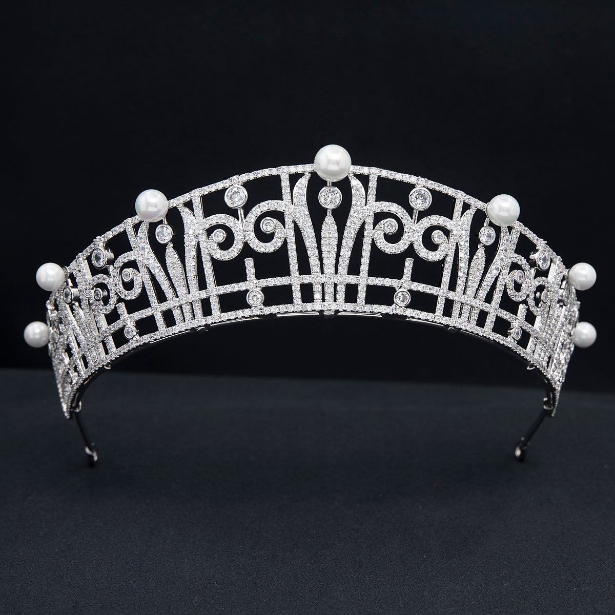 Elegant Cubic Zirconia Royal Replica Tiara for Weddings & Special Occasions | Pearl Headpiece for Women & Girls CH10390 | Perfect for Bridal, Prom, Pageant & Princess-Themed Parties