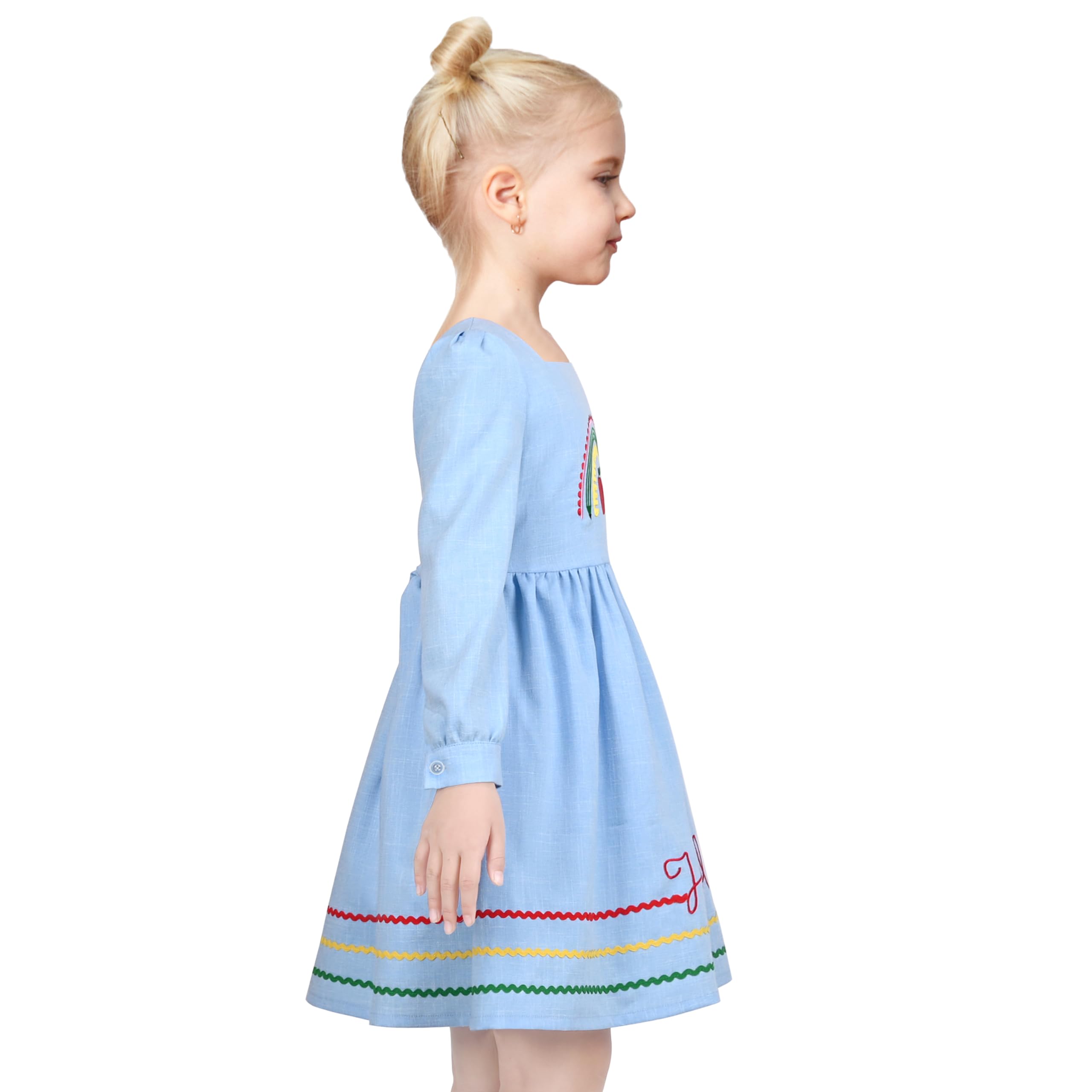 Sunny Fashion Girls Floral Long Sleeve Cotton Casual Dress for Kids Size 4-8 - Perfect for School, Parties & Everyday Wear