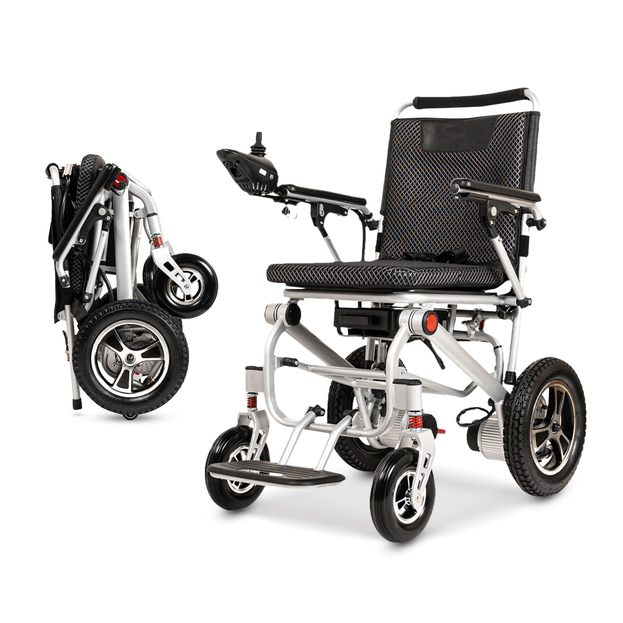 WX7000 Lightweight Foldable All-Terrain Electric Wheelchair for Adults & Seniors - Portable Motorized Power Wheelchair - Silver (Ideal for Indoor/Outdoor Use, Travel, Shopping & Daily Mobility)