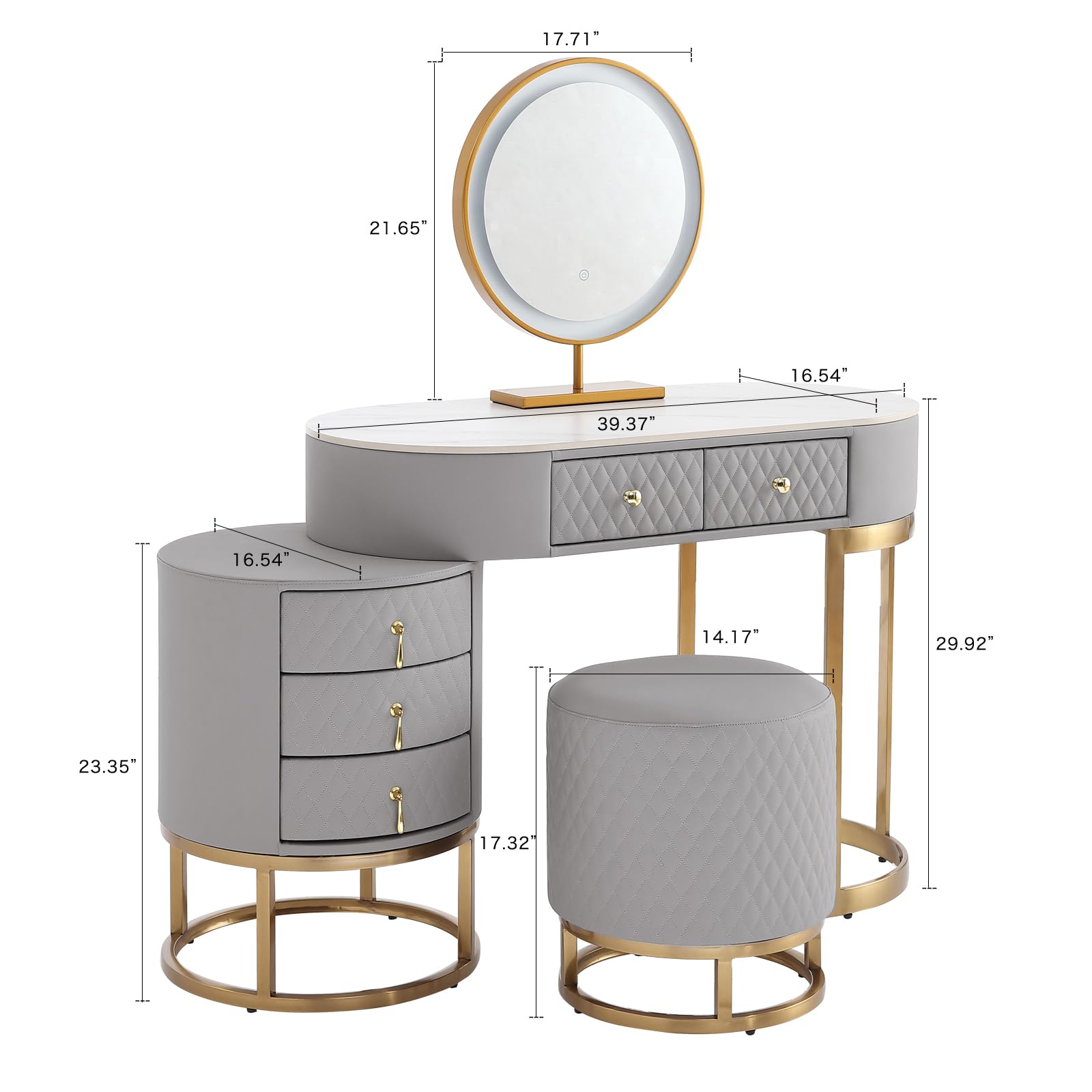 Luxury Faux Leather Vanity Desk Set with LED Mirror & Stool - Perfect for Makeup & Dressing Room