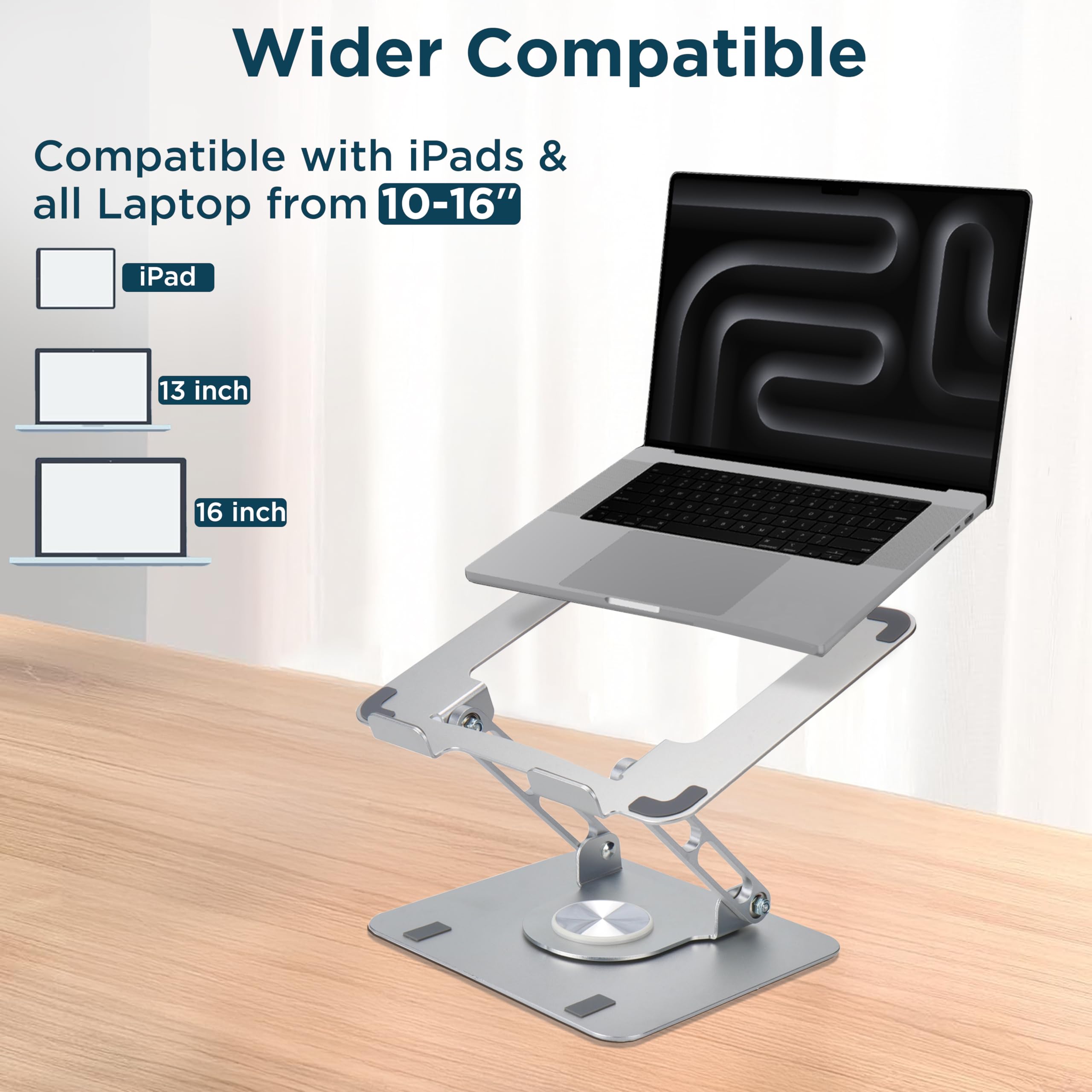 Ergonomic Adjustable Laptop Stand with 360° Rotation - Portable Swivel Computer & iPad Holder for Home Office - Perfect for Work, Study, and Video Calls