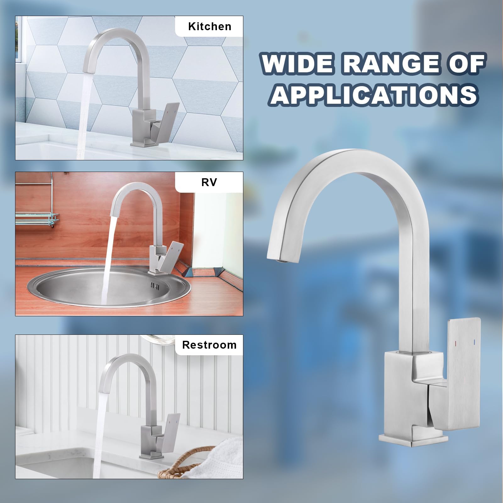 Stainless Steel Single Hole Bar Sink Faucet - Brushed Nickel Single Handle Kitchen Faucet for Bar, RV, Bathroom & Restroom Sinks | Perfect for Small Spaces & Compact Kitchens