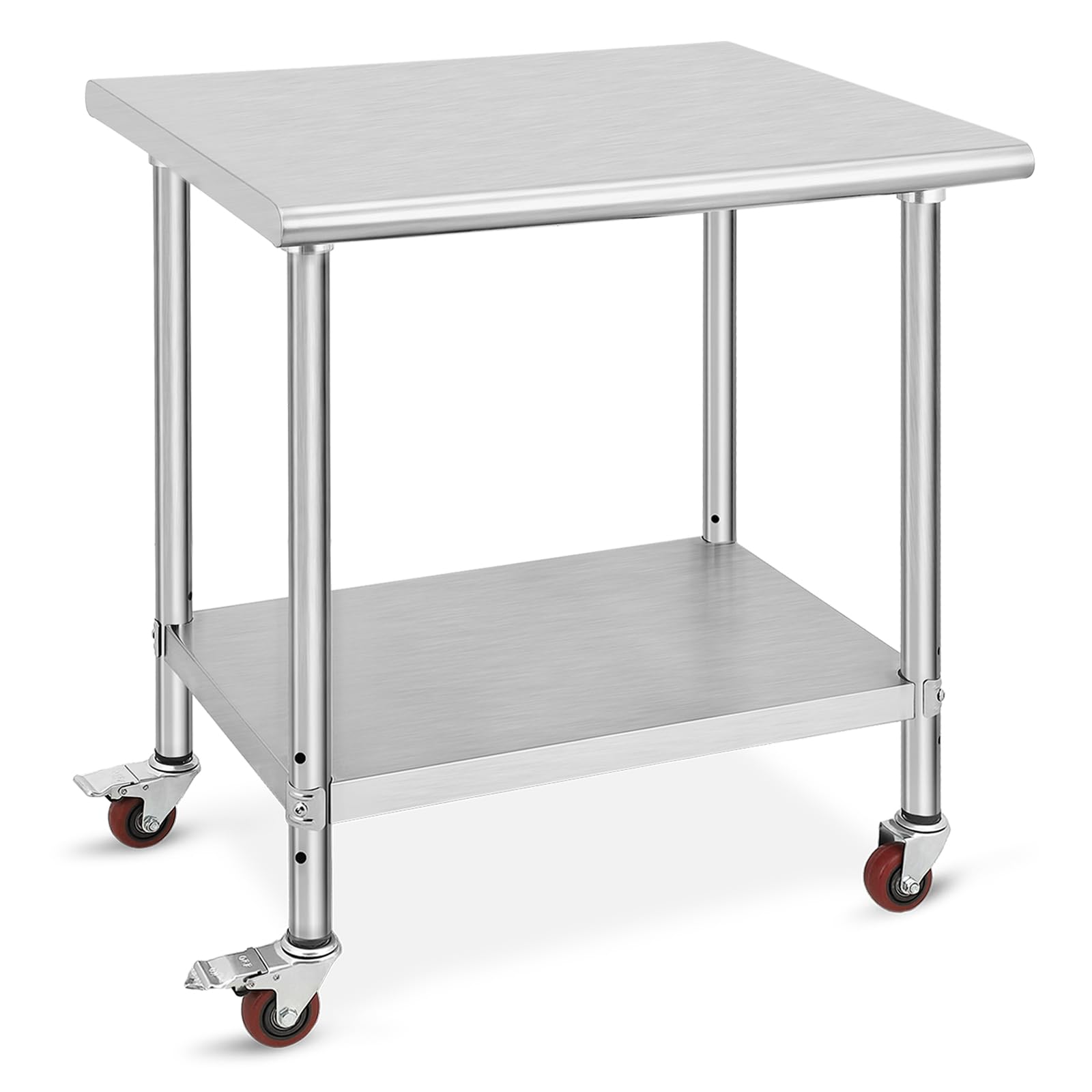 Stainless Steel Work Table 30x24x35 Inch - Heavy Duty Commercial Food Prep Table with Locking Caster Wheels - Kitchen Restaurant Garage Workstation - Perfect for Cooking, Baking, Food Preparation & Workshop Use - Silver Metal Utility Cart