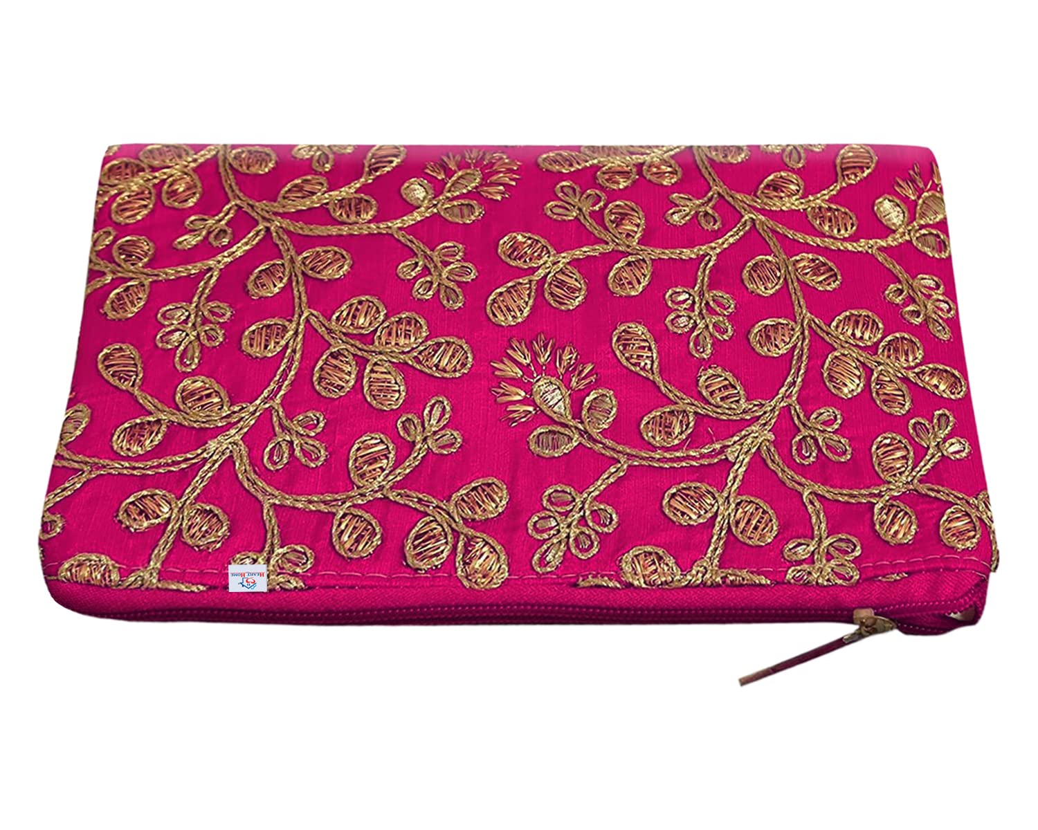 Heart Home Women's Embroidered Silk Small Wallet Purse with Back Zip - Stylish Pink Clutch for Evening Parties, Weddings & Date Nights