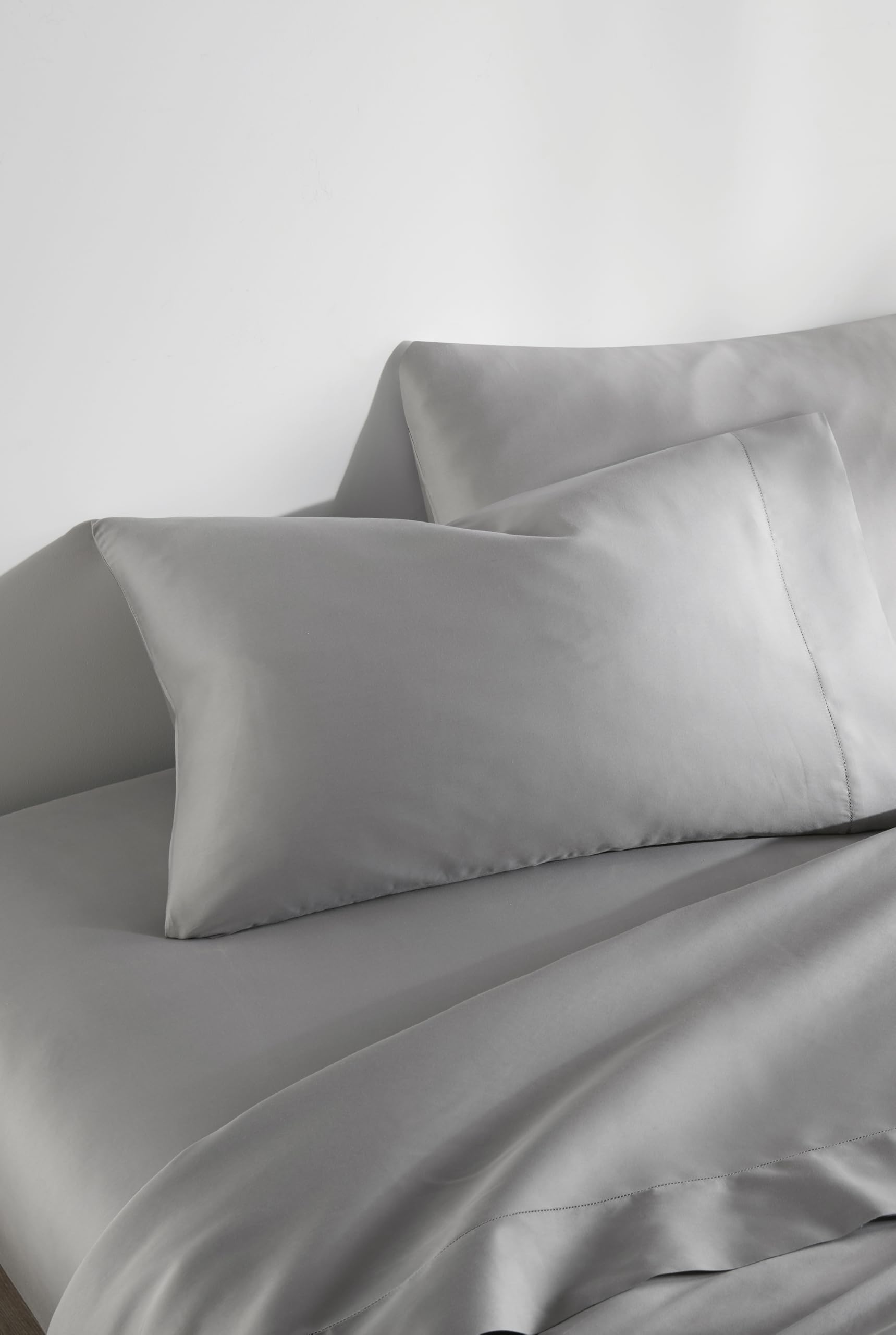 Peacock Alley Clara Luxury Sateen Sheet Set - 100% Long Staple Cotton 320 Thread Count - Soft Smooth All Season Bedding - King Size Dark Grey - Perfect for Master Bedroom & Guest Room Comfort