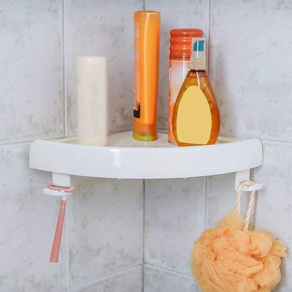 New Corner Mount Storage Shelves - Strong Suction Wall Mount Shelf with Hooks for Bathroom & Kitchen Organization - Easy to Install Space-Saving Solution for Small Spaces