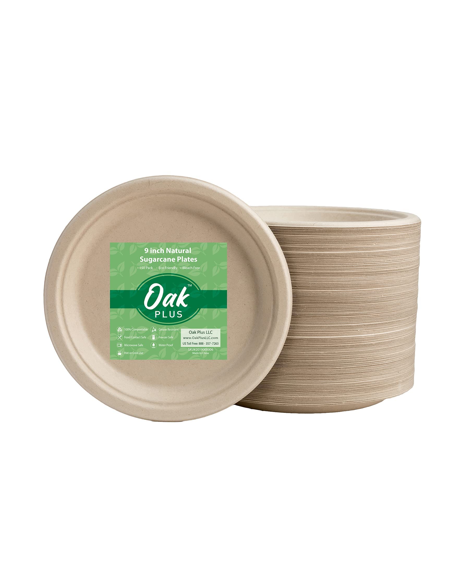 Glitzhome 300 Count 9 Inch Eco-Friendly Compostable Paper Plates - Heavy-Duty Biodegradable Sugarcane Bagasse Dinner Plates for Parties, Picnics, BBQs, and Everyday Use